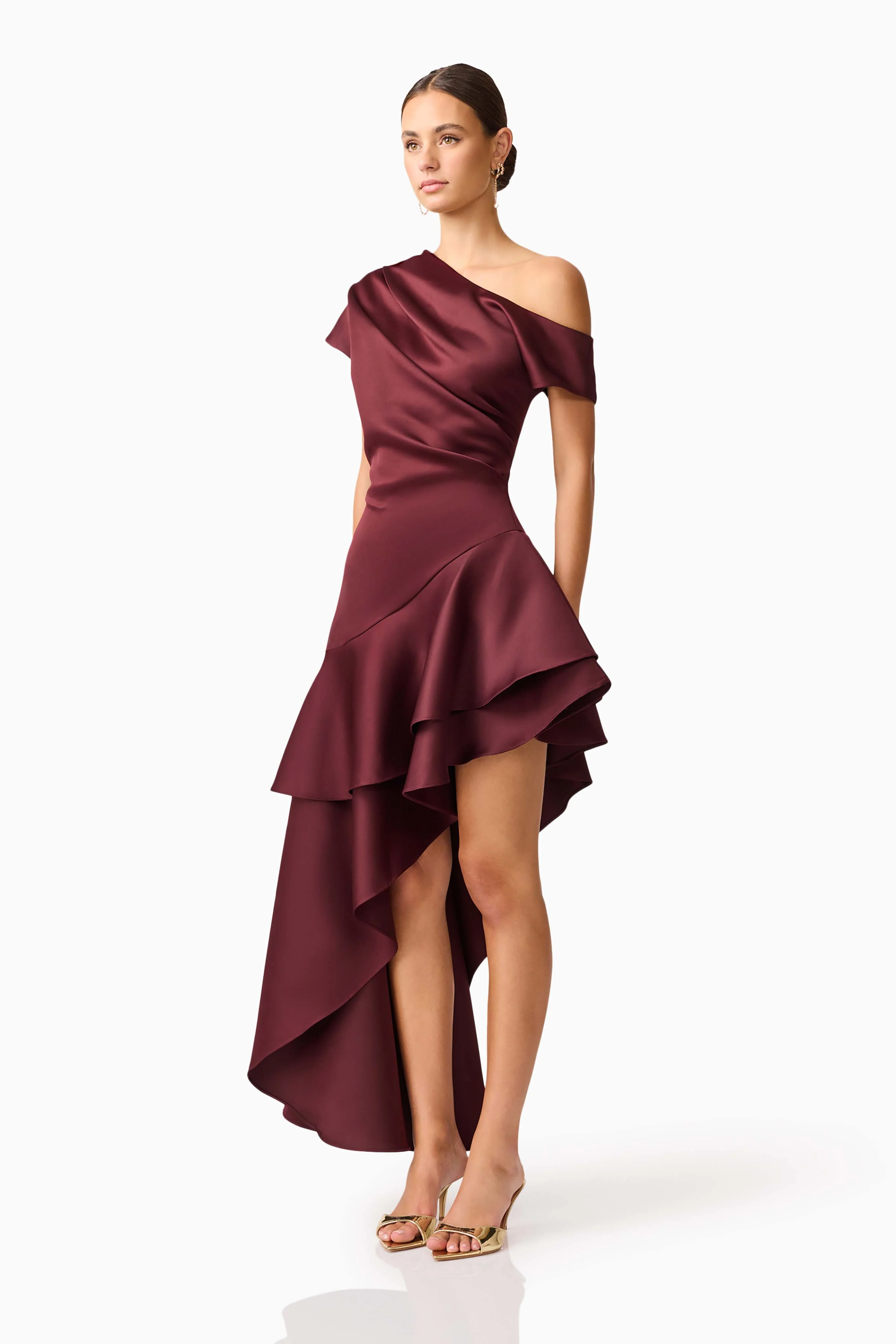 Livia Asymmetrical Gown in Burgundy - Image 3