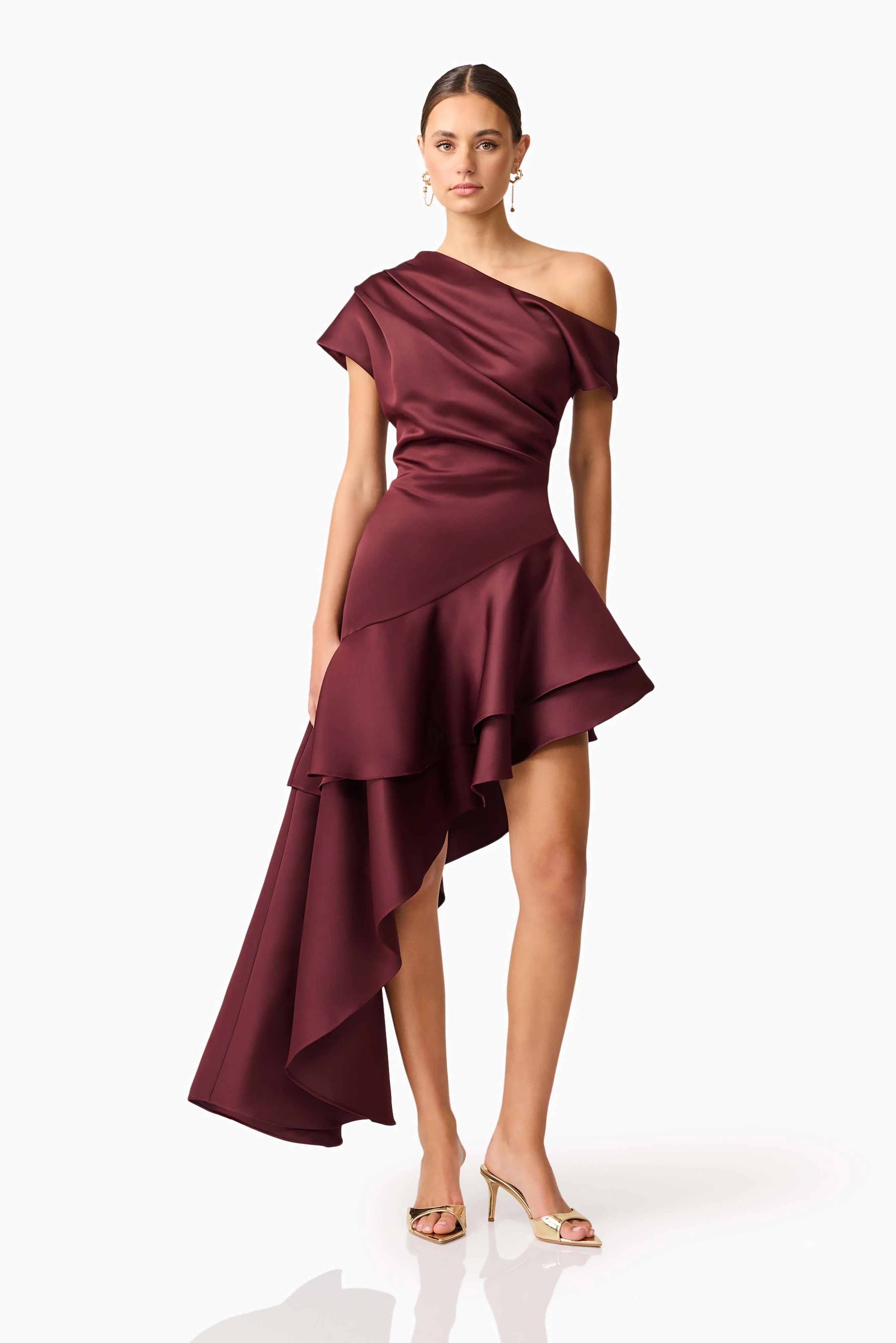 Livia Asymmetrical Gown in Burgundy - Image 4