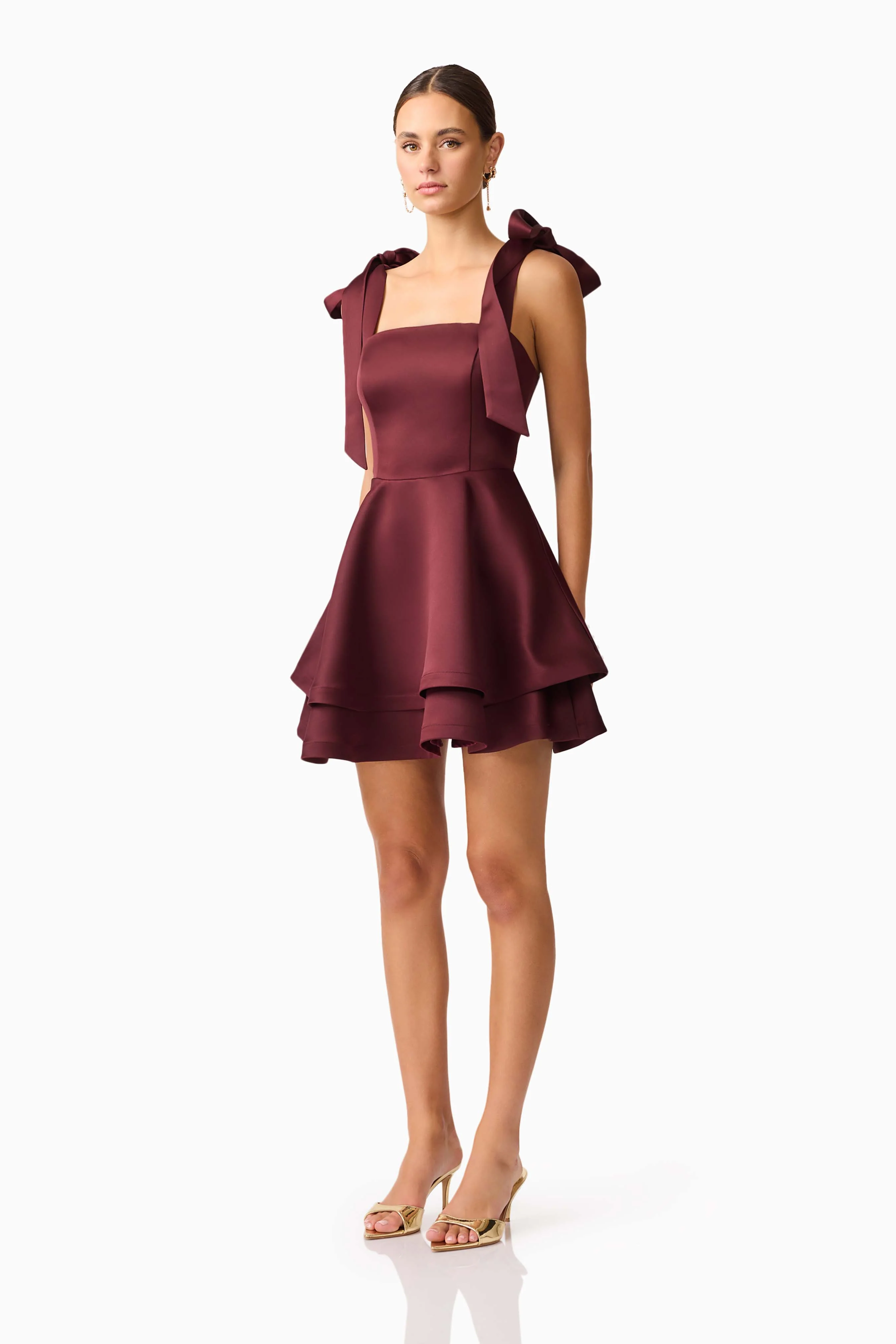 Livia Tiered Mini Dress in Burgundy - Image 3