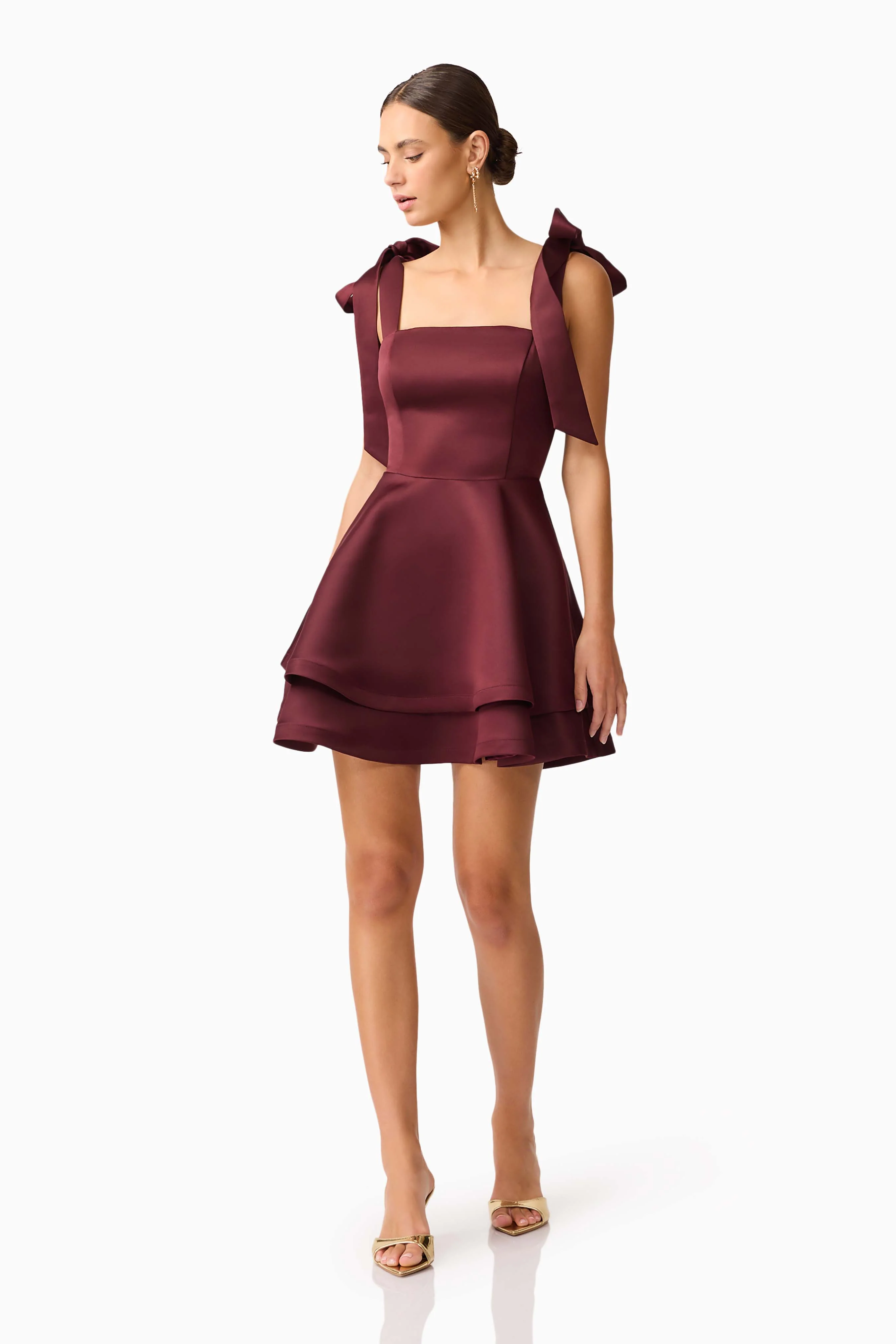 Livia Tiered Mini Dress in Burgundy - Image 4