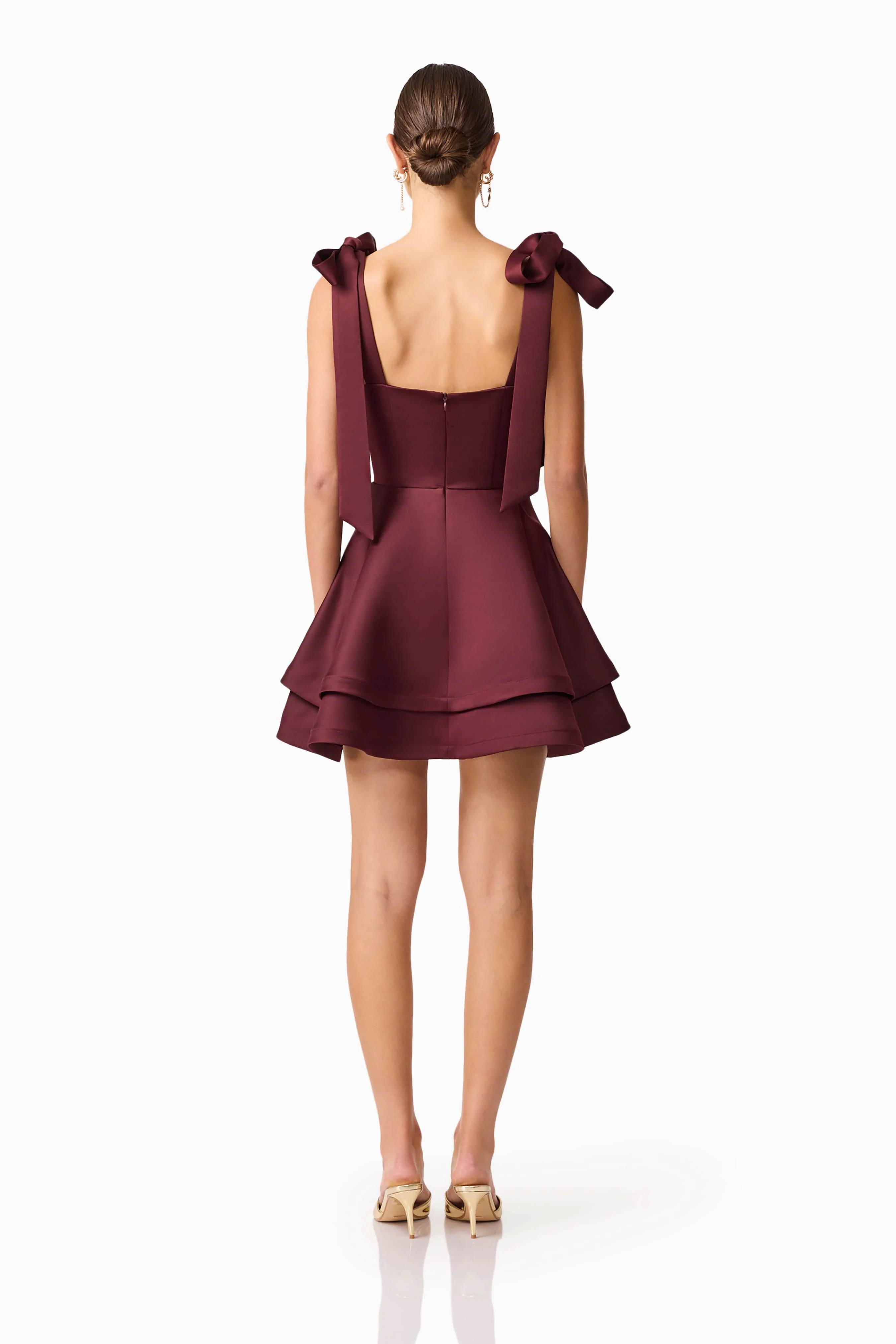 Livia Tiered Mini Dress in Burgundy - Image 5