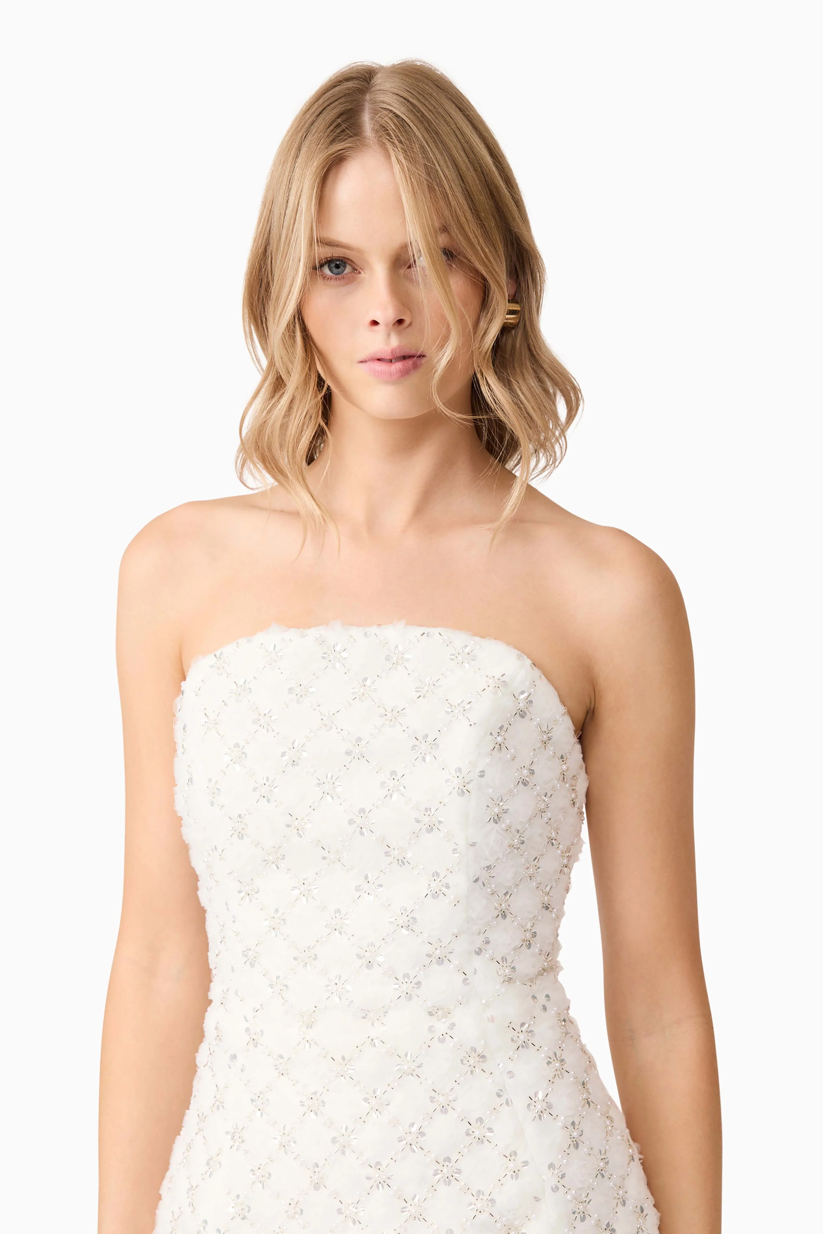 Lola Strapless Mini Dress in White - Image 6