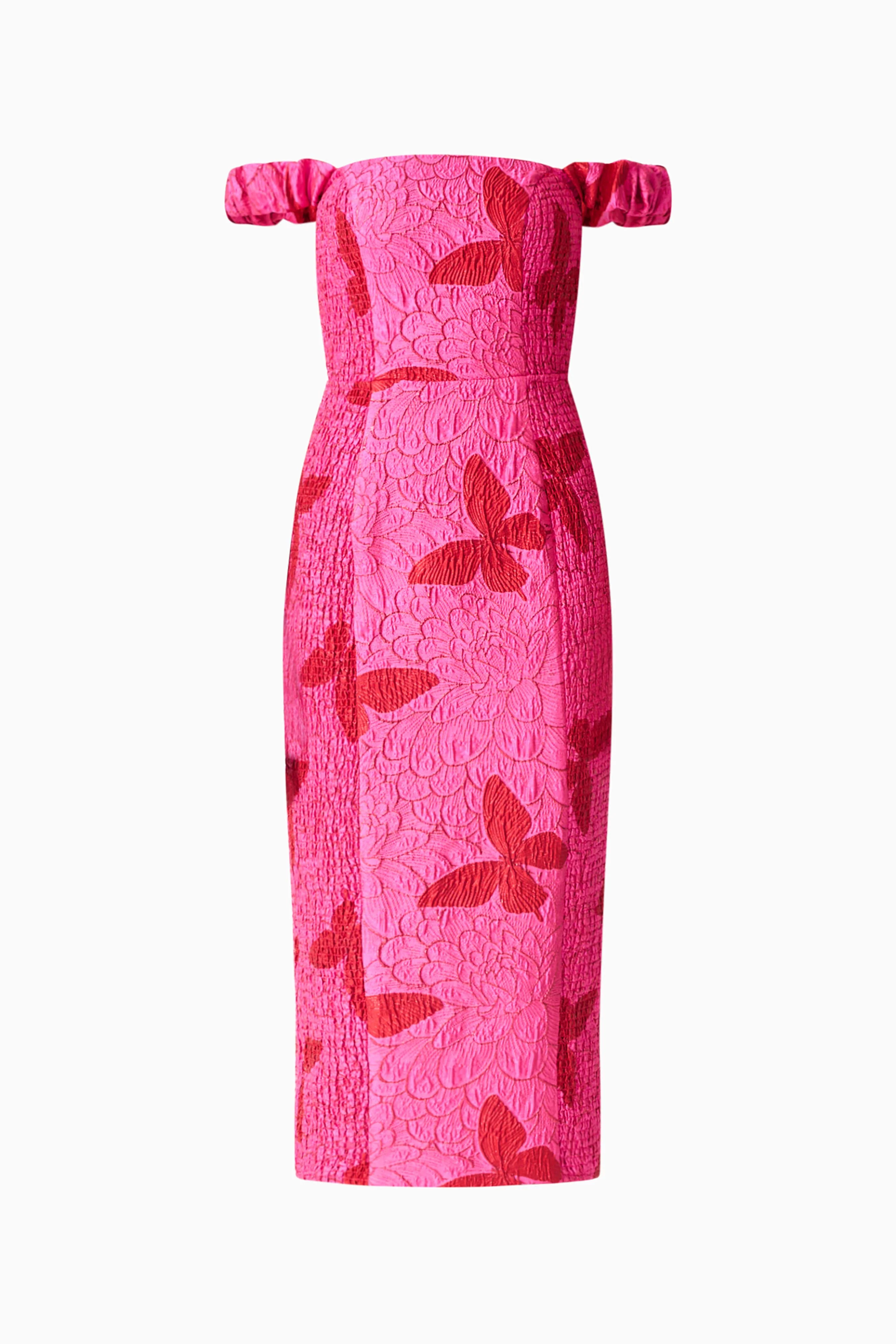Lorena Jacquard Off Shoulder Midi Dress in Pink - Image 7