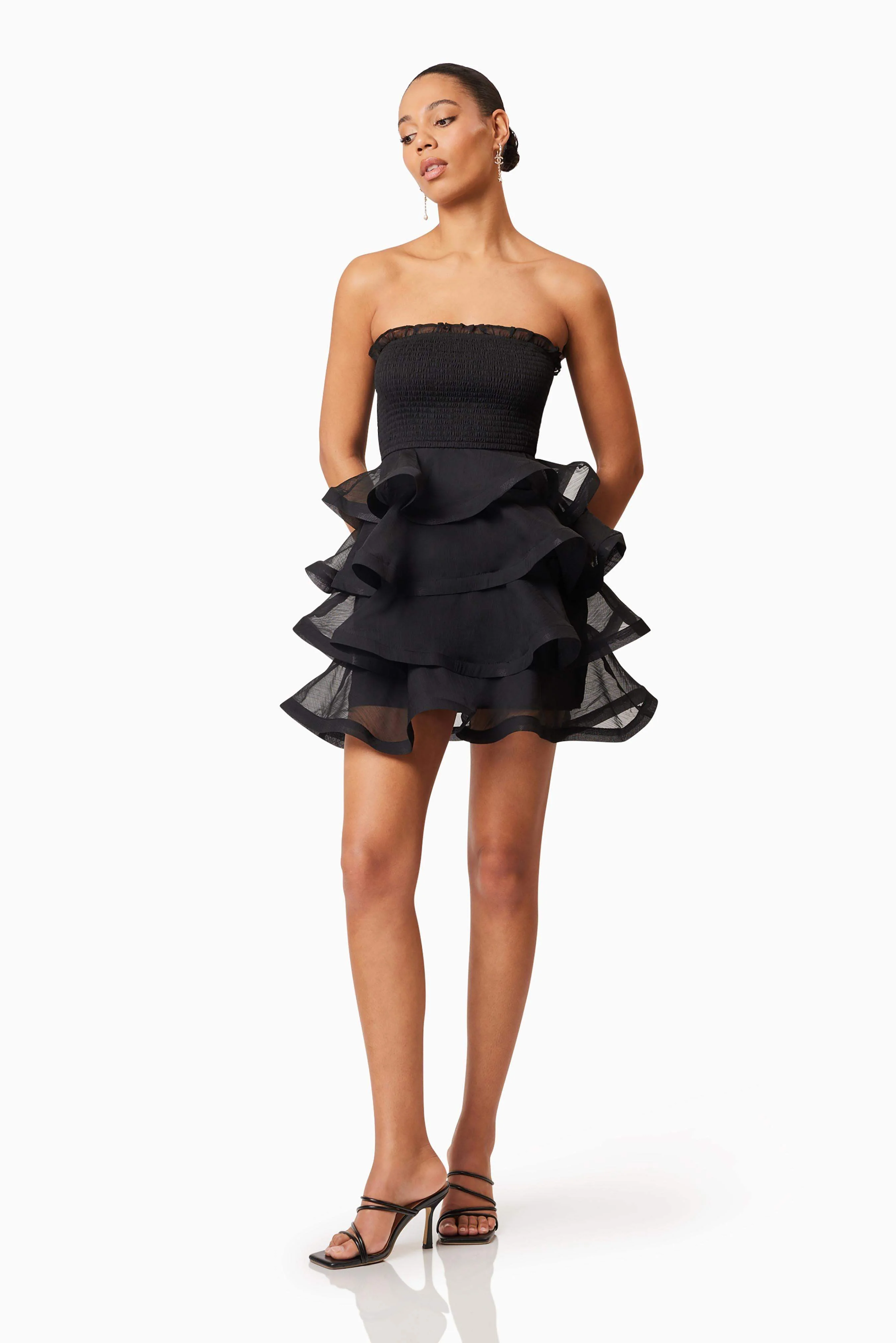 Louise Strapless Mini Dress In Black - Image 3