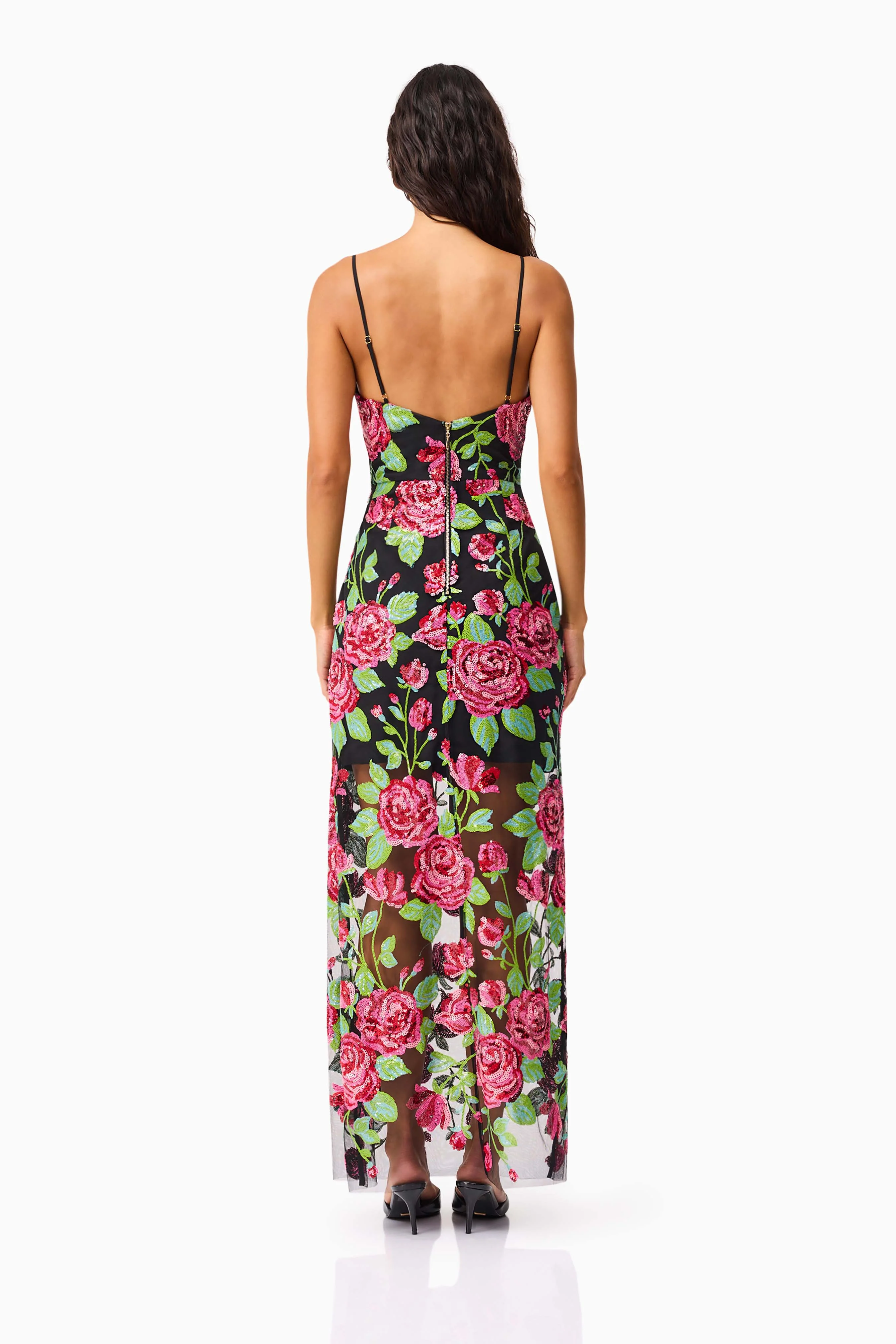 Lyra Sequin Gown in Pink & Green Floral - Image 6