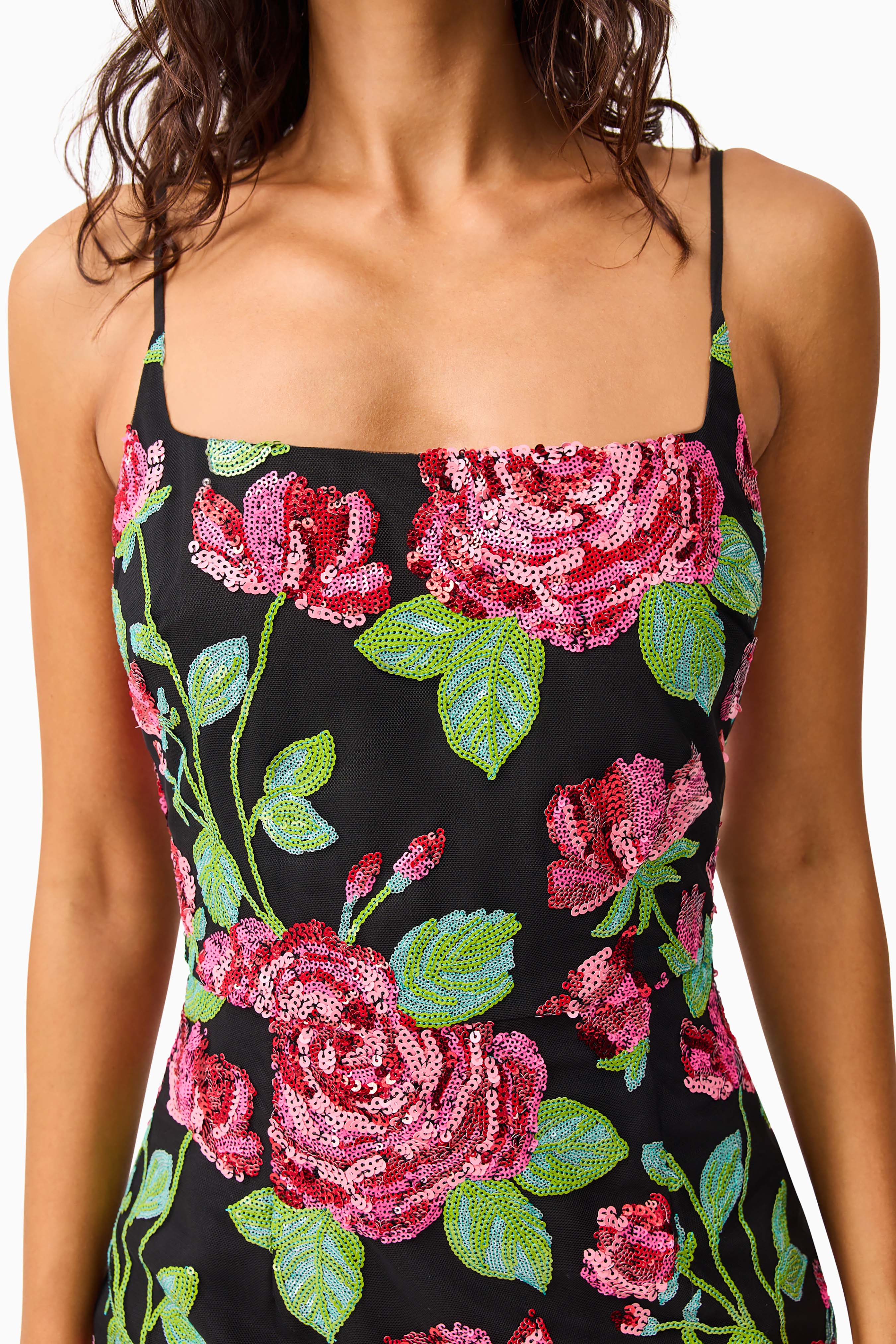 Lyra Sequin Gown in Pink & Green Floral - Image 7