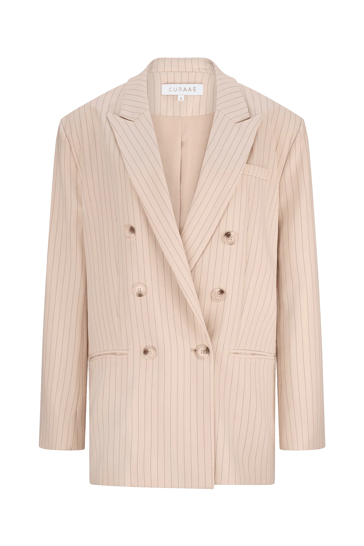 CURAAE Lyric Oversized Pinstripe Blazer In Beige - Image 5