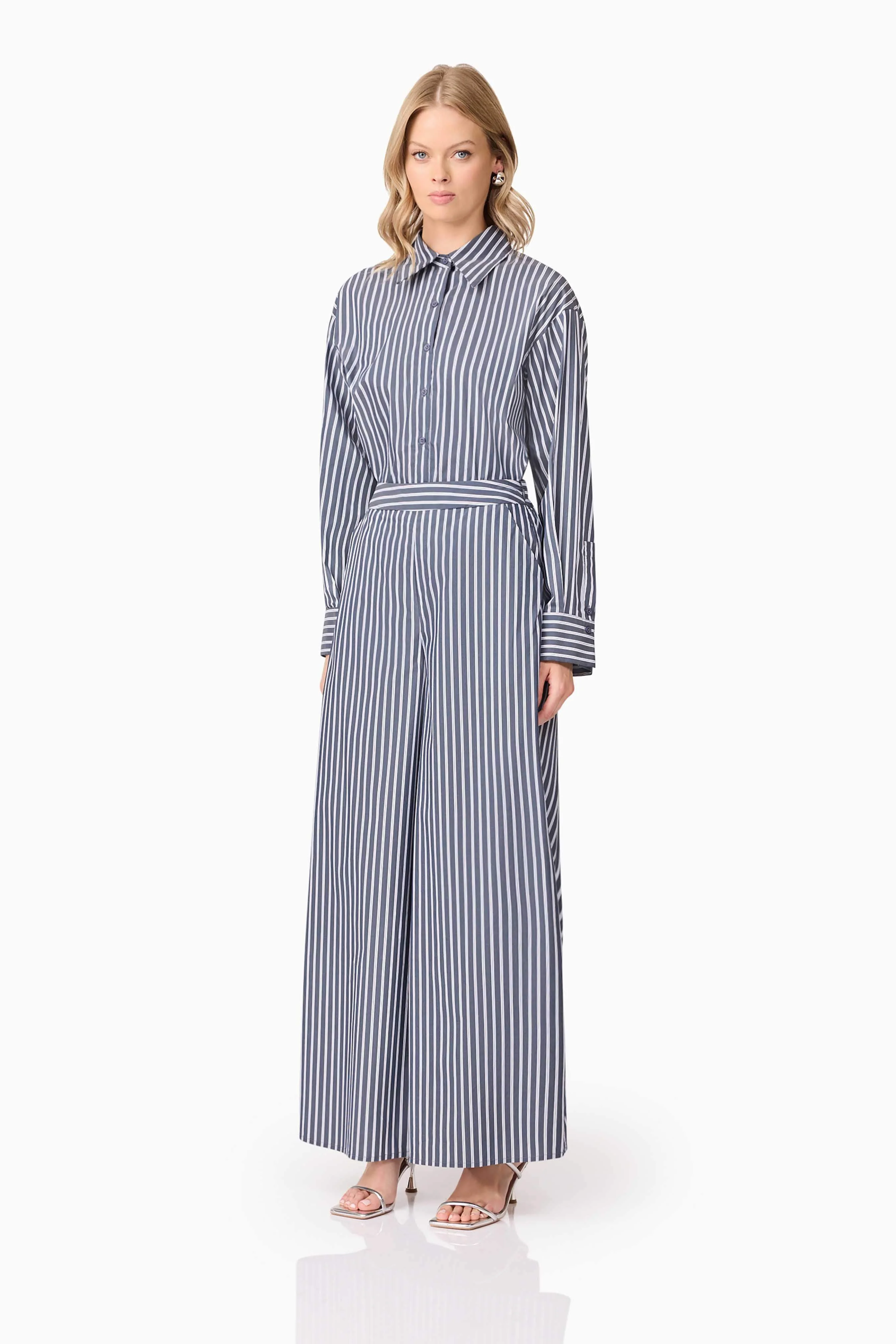 CURAAE Marcy Wide Leg Pants in Navy Stripe - Image 3