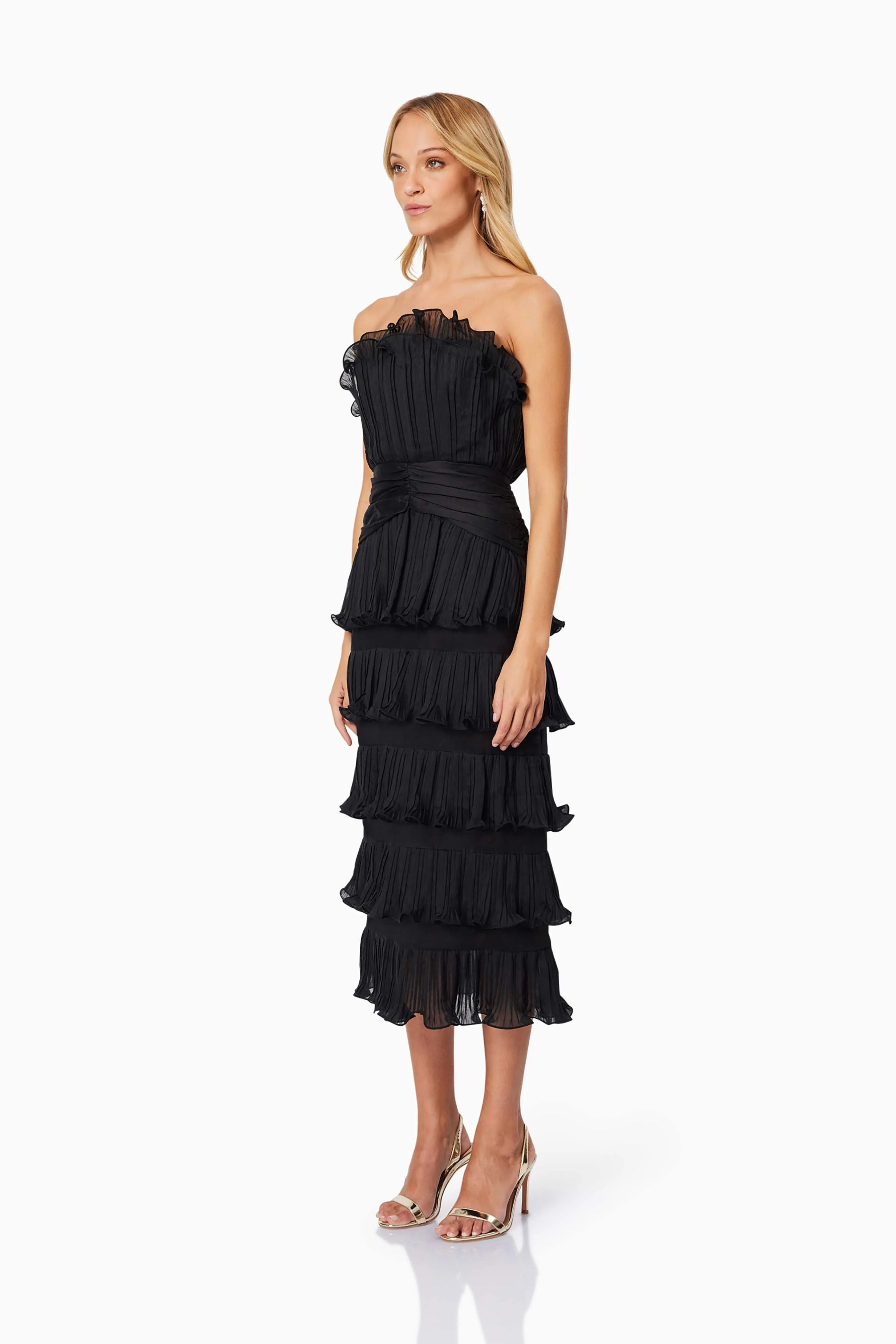 Maya Pleated Midi Dress in Black - Image 3