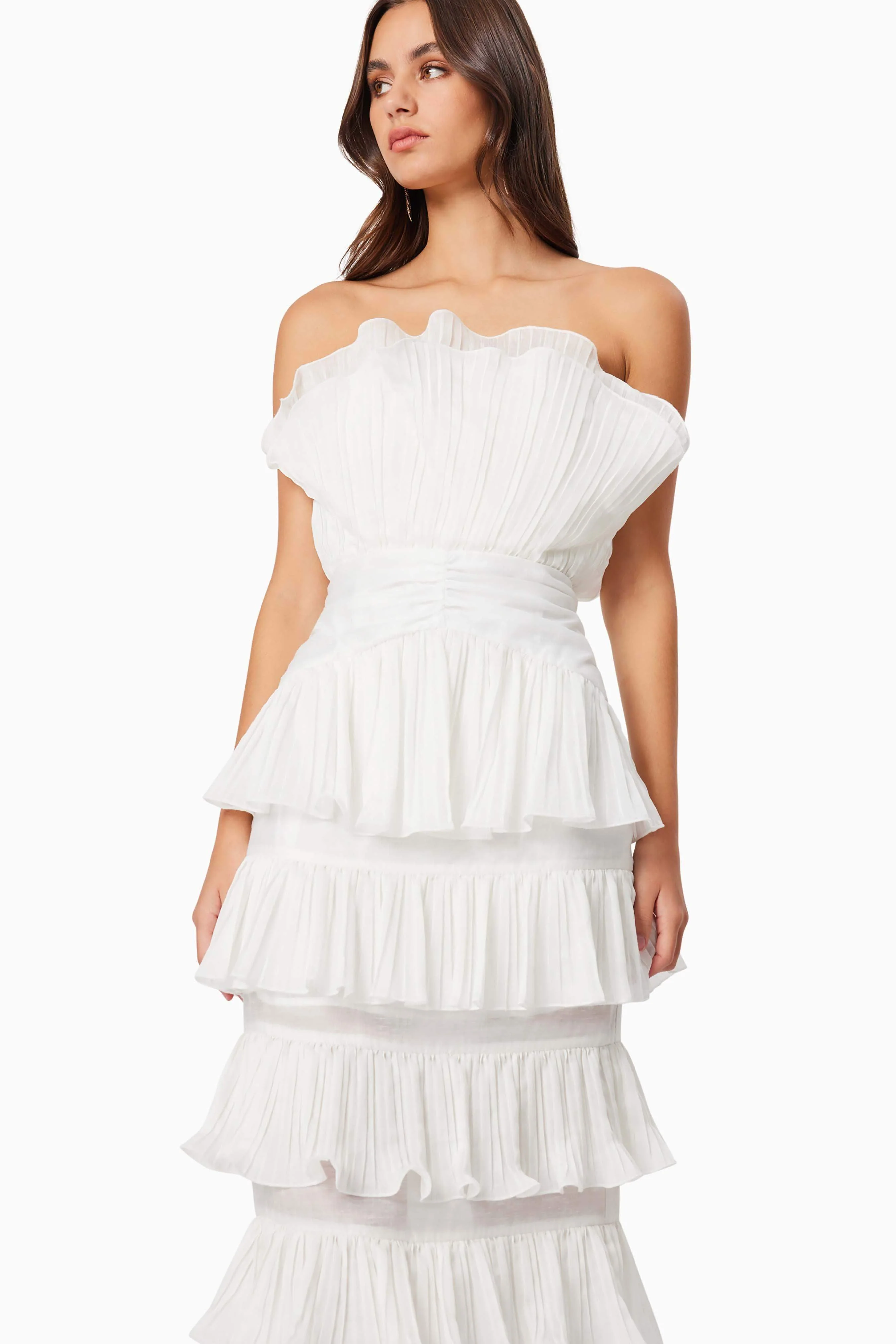 Maya Pleated Midi Dress in White - Image 2