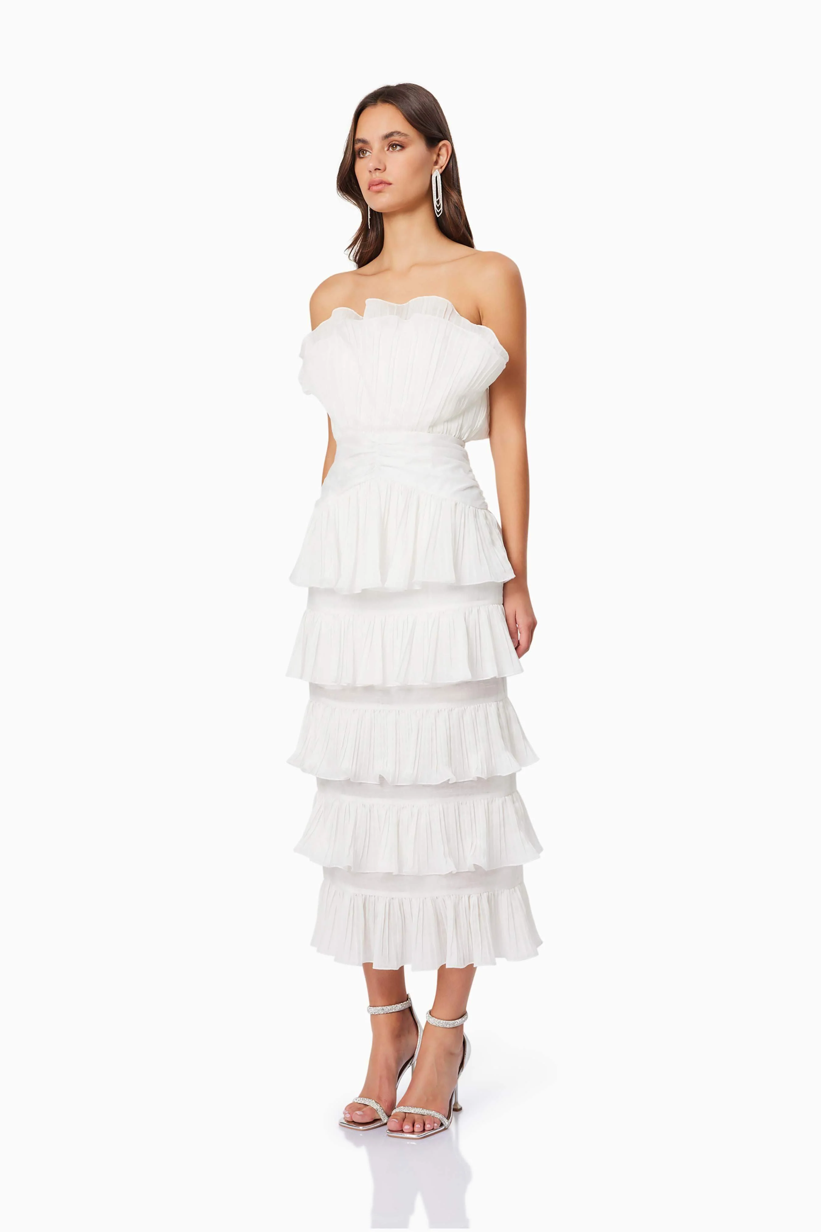Maya Pleated Midi Dress in White - Image 3