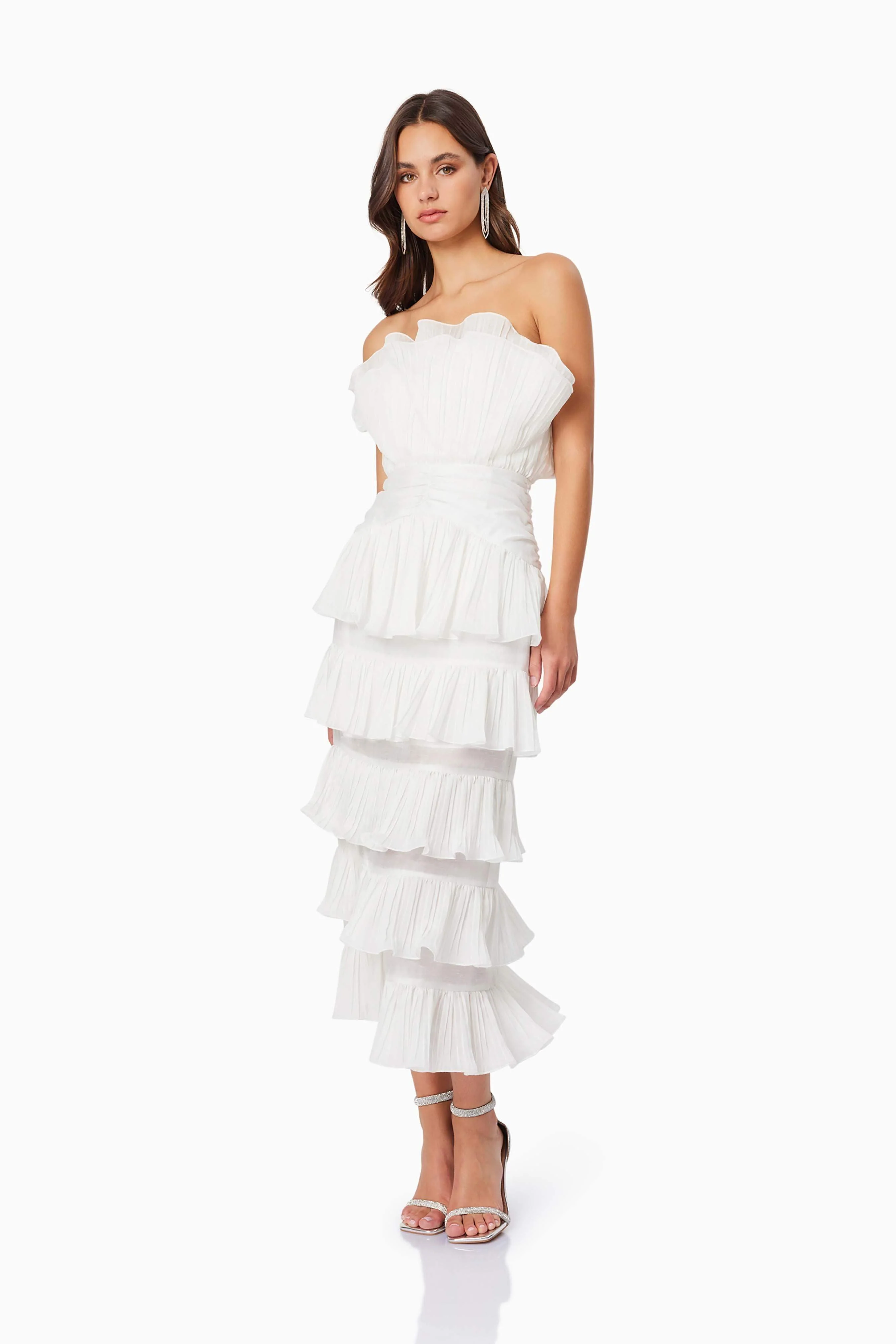 Maya Pleated Midi Dress in White - Image 4
