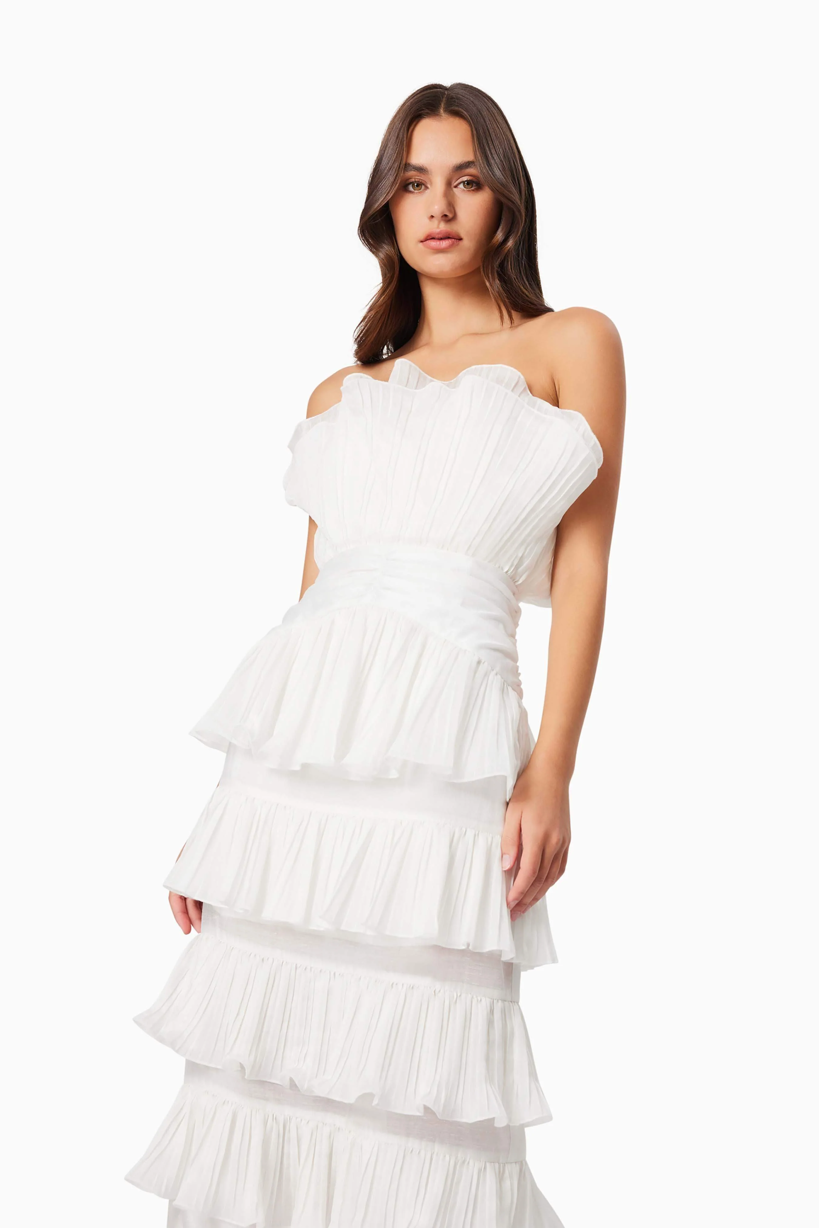 Maya Pleated Midi Dress in White - Image 6