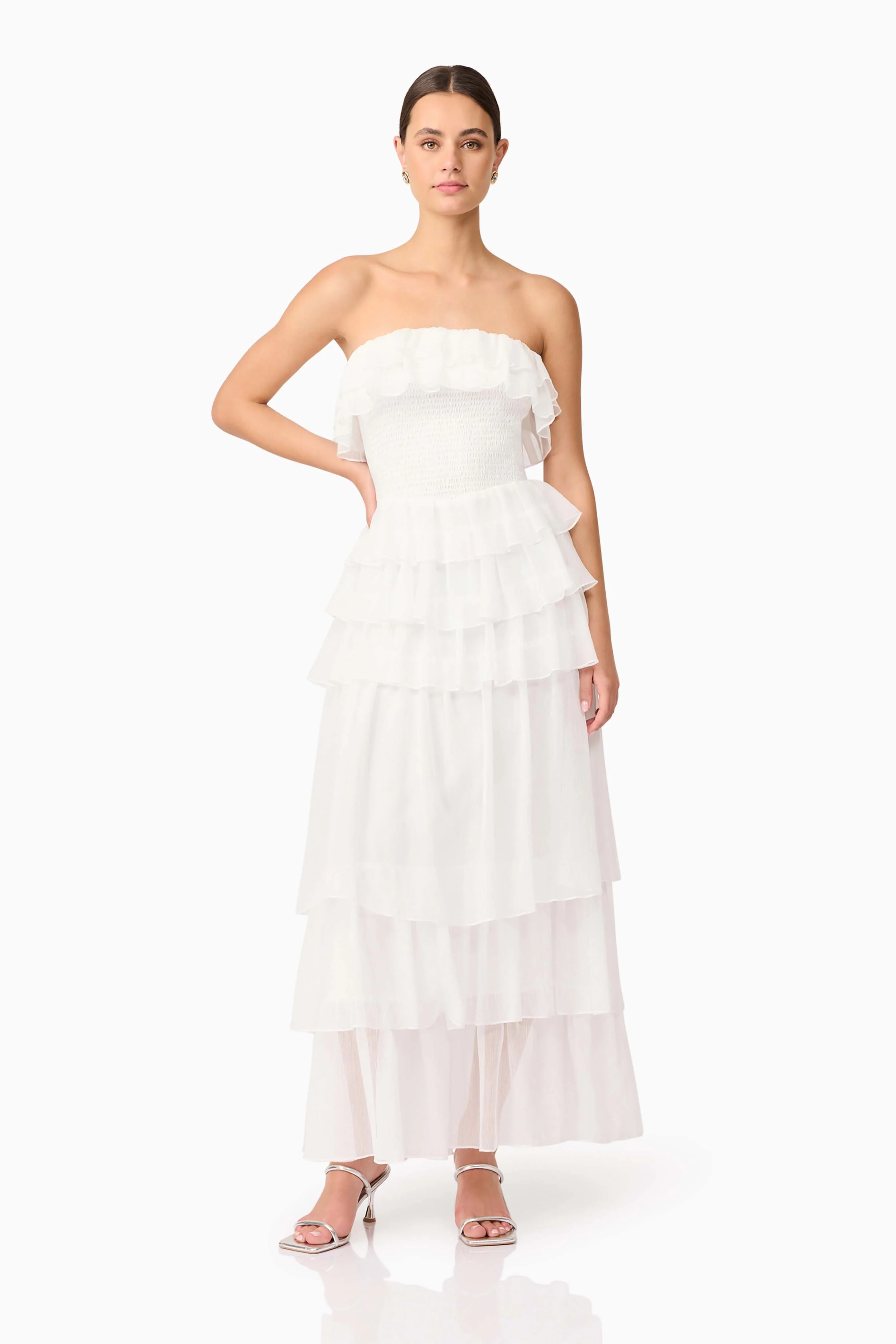 Melissa Strapless Maxi Dress in White - Image 4