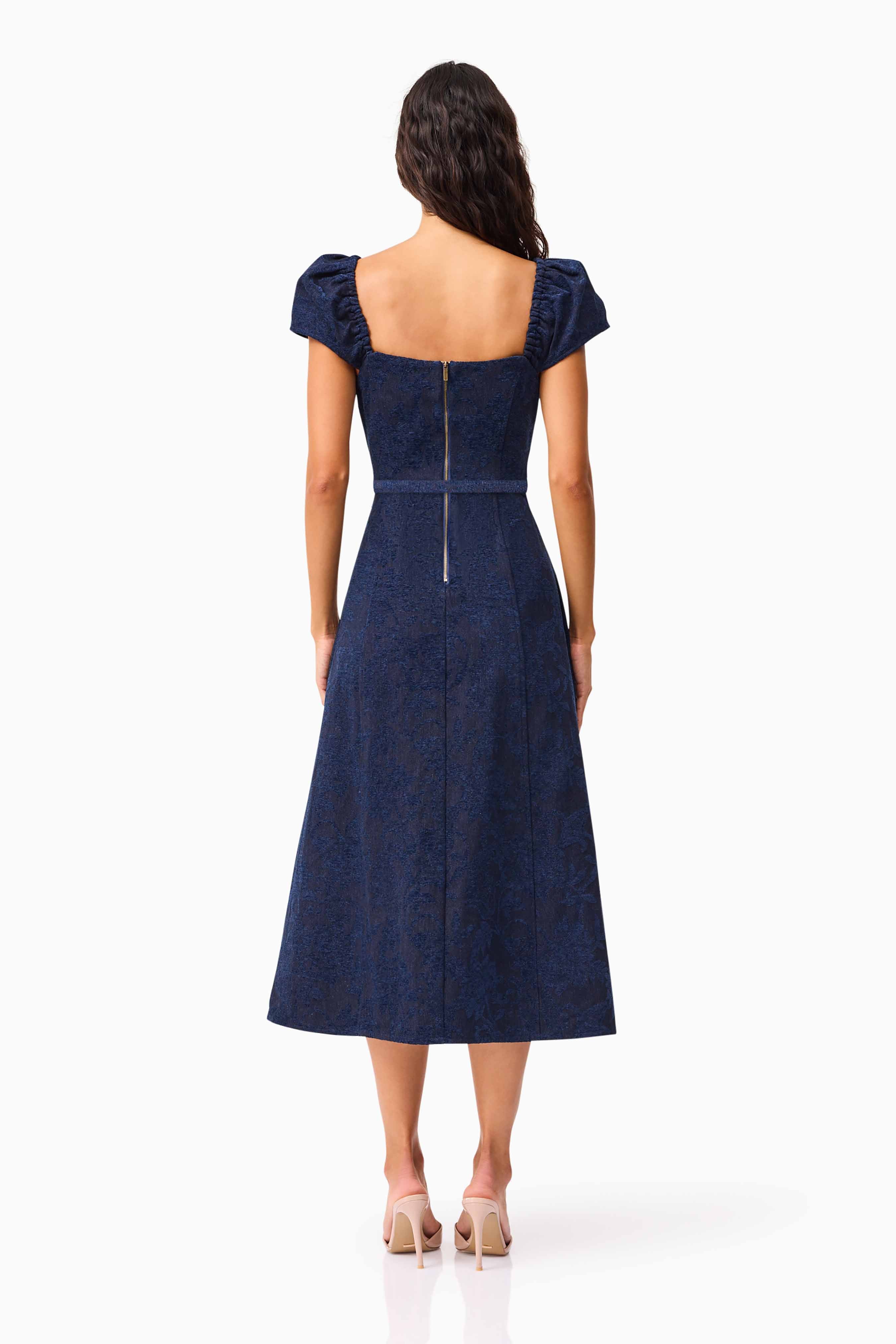 Melody Jacquard Short Sleeve Midi Dress in Blue - Image 5