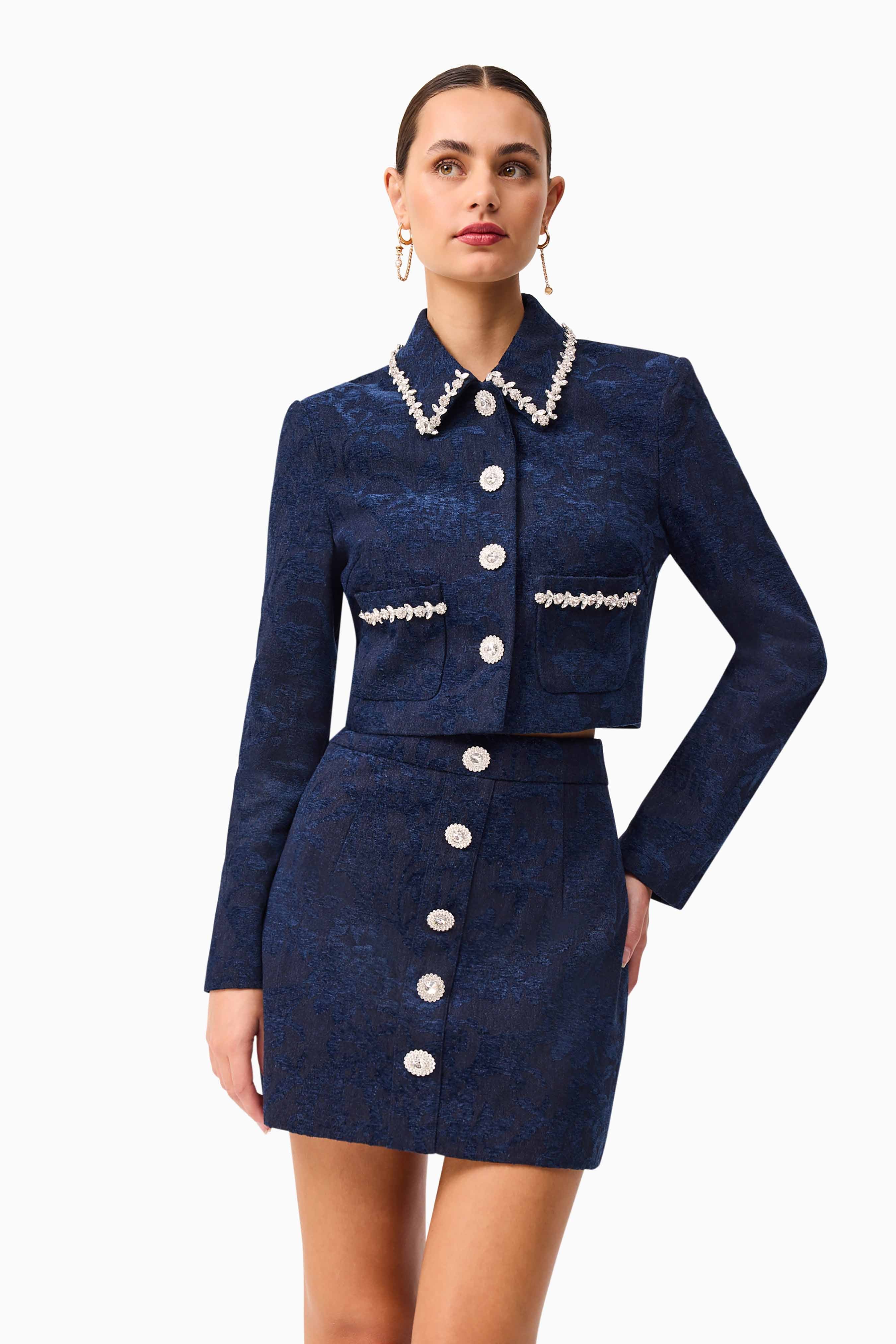 Melody Jacquard Top & Skirt Set in Blue - Image 3