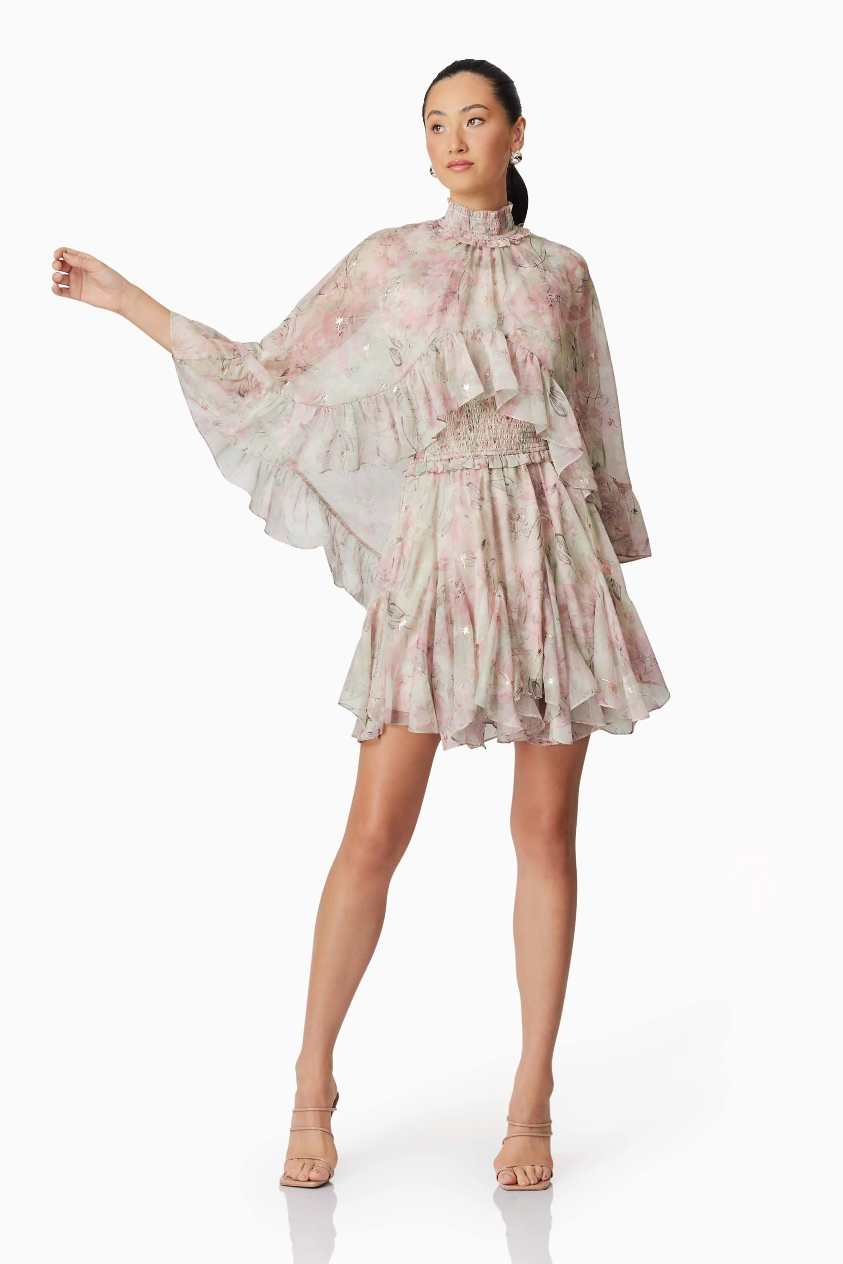 Monica Cape Mini Dress in Floral - Image 4