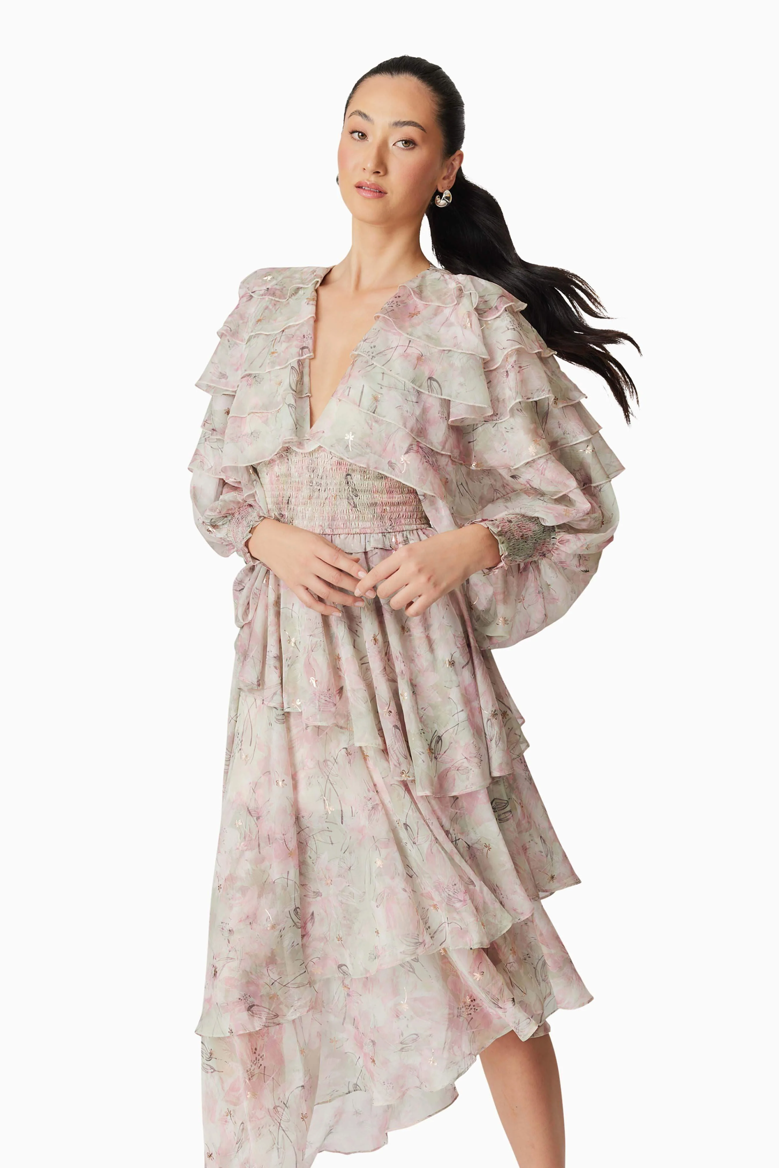Monica Long Sleeve Midi Dress in Floral - Image 6