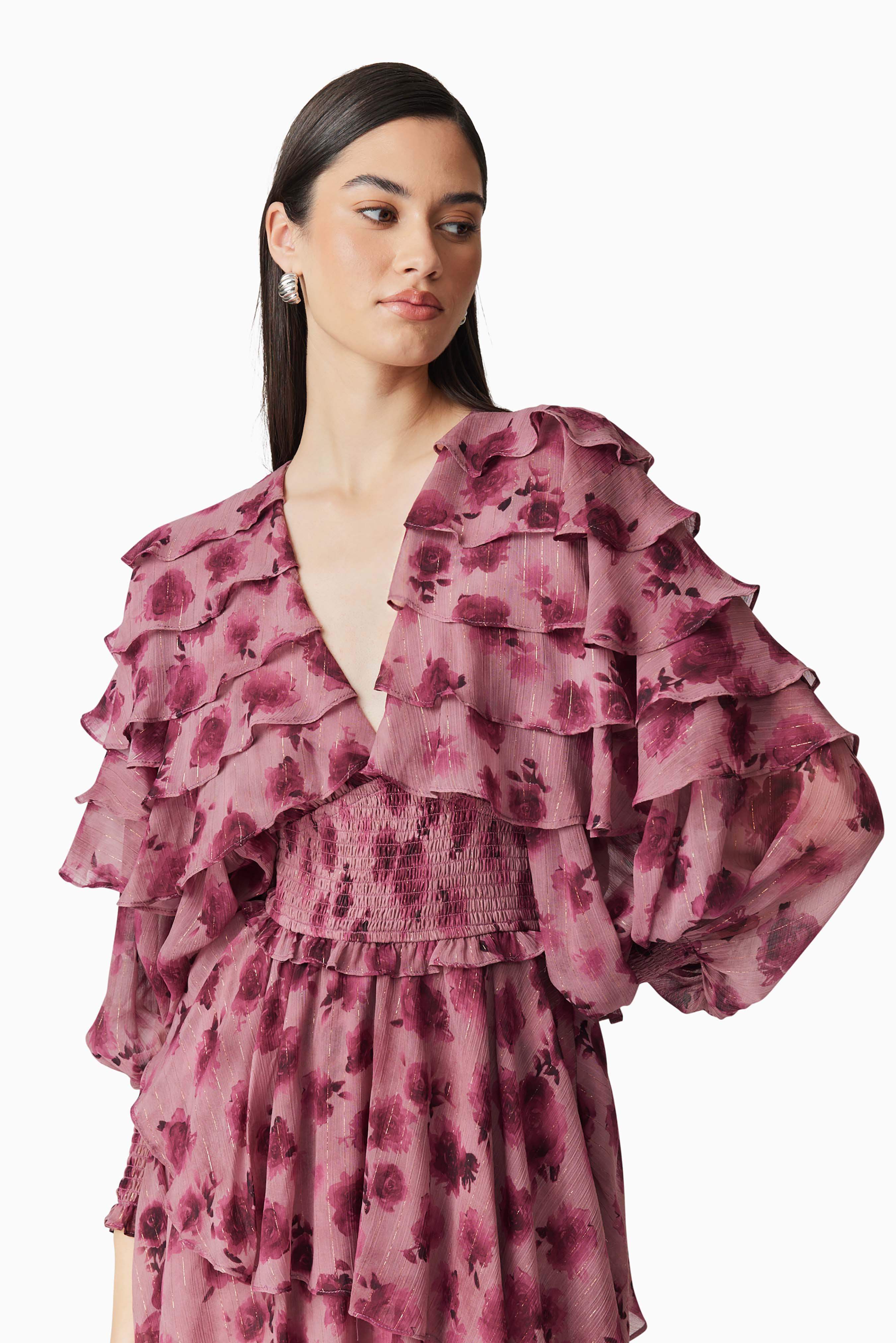 Monica Long Sleeve Midi Dress in Purple - Image 2