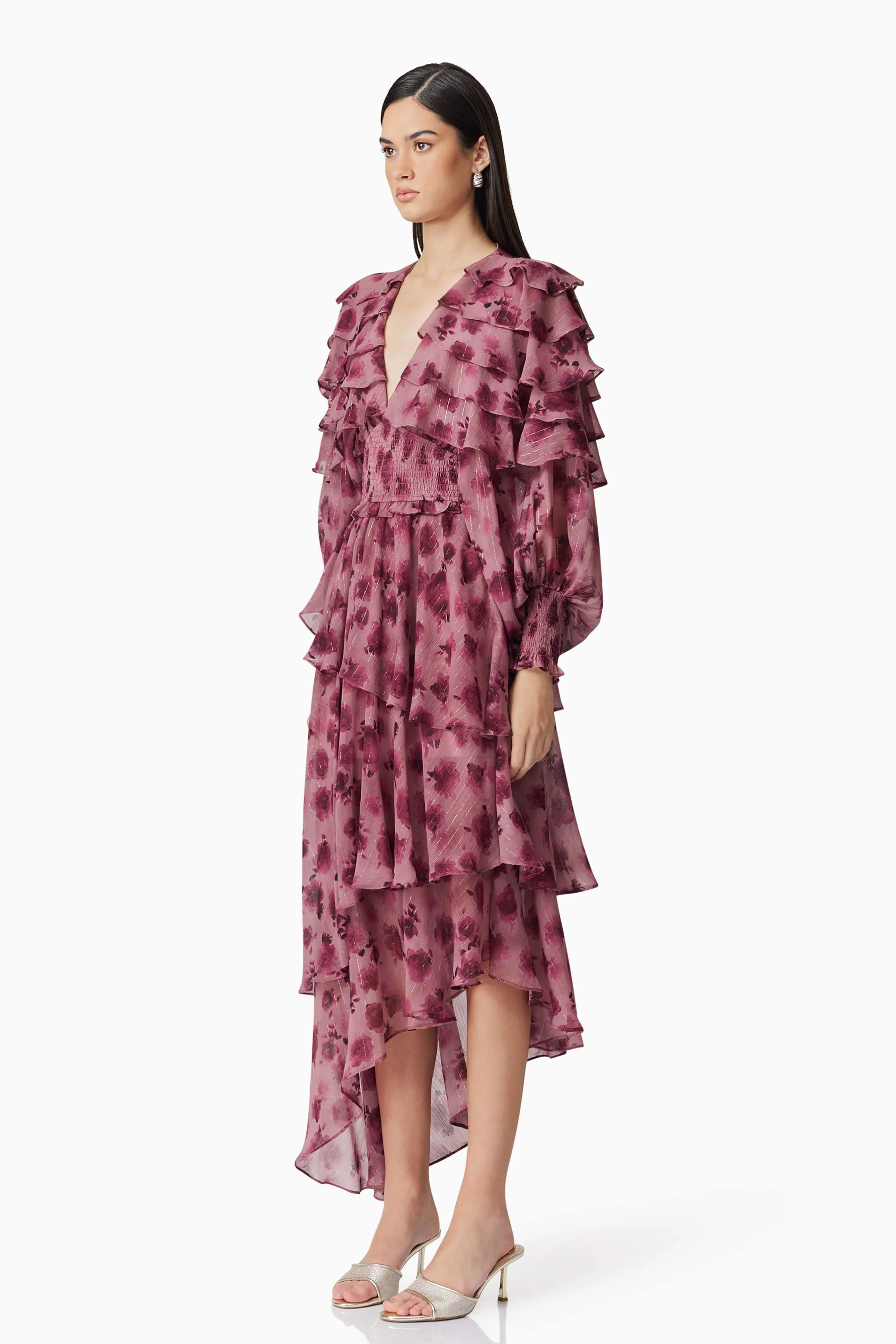 Monica Long Sleeve Midi Dress in Purple - Image 3