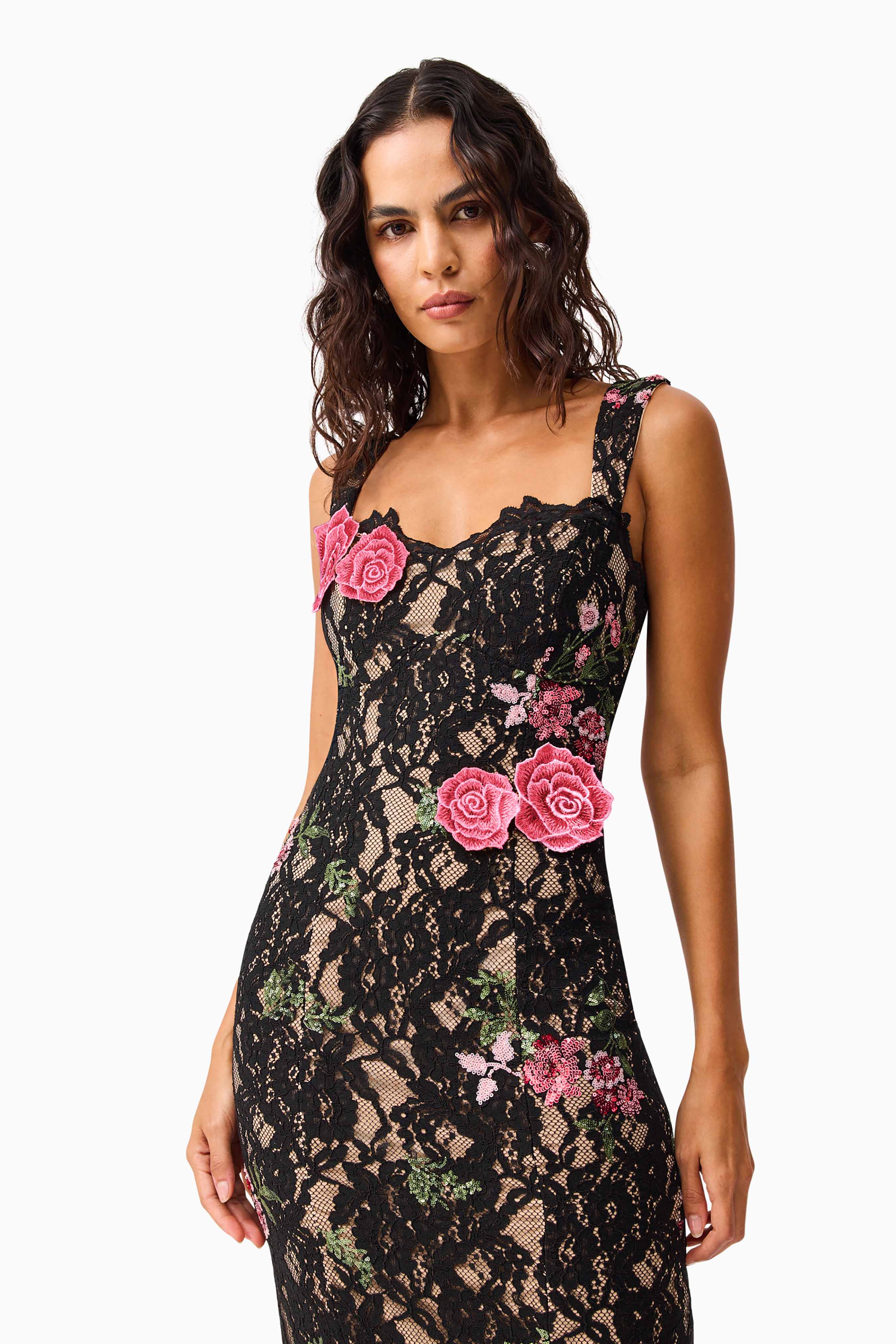 Morgaine Lace Midi Dress in Black - Image 2