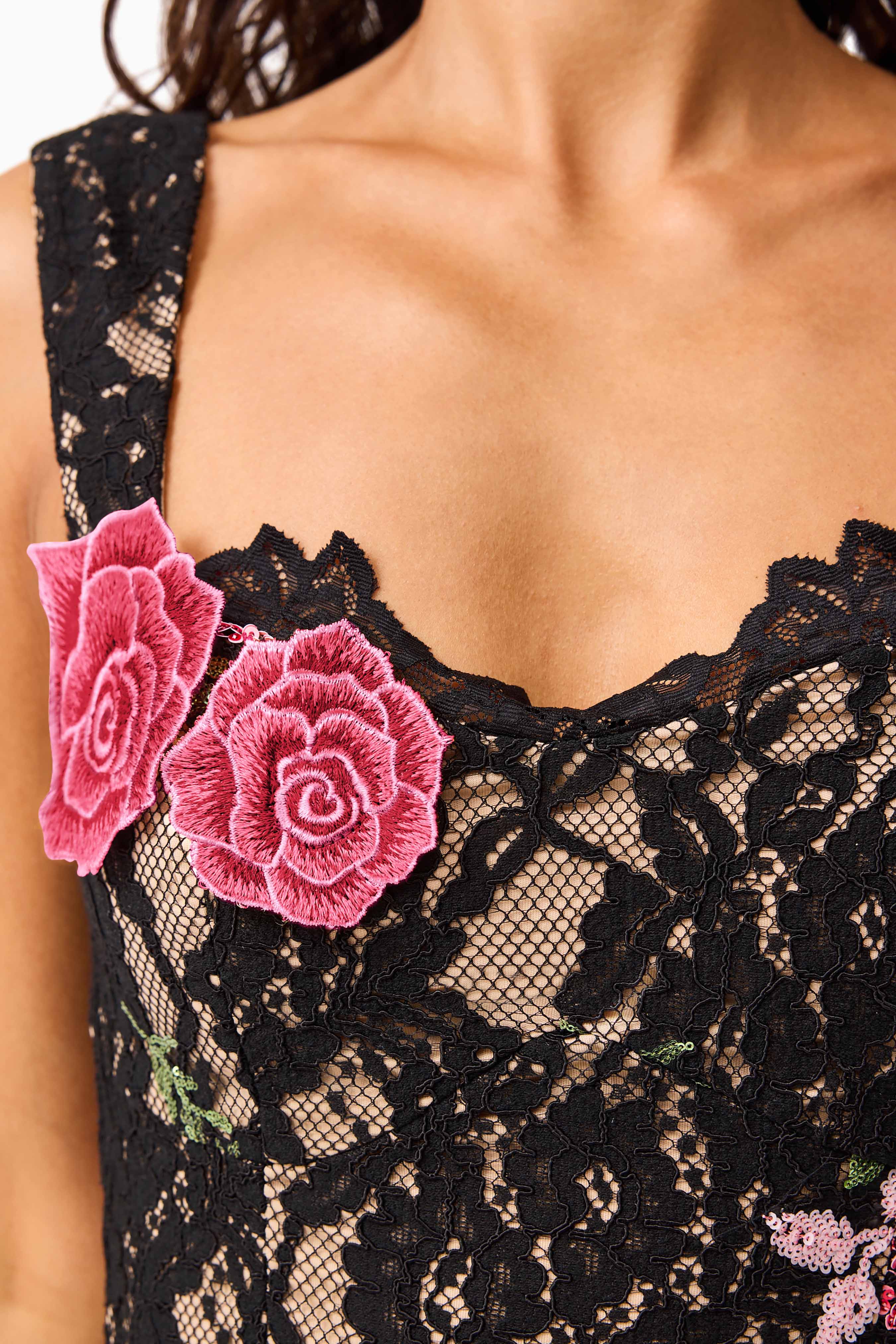 Morgaine Lace Midi Dress in Black - Image 6