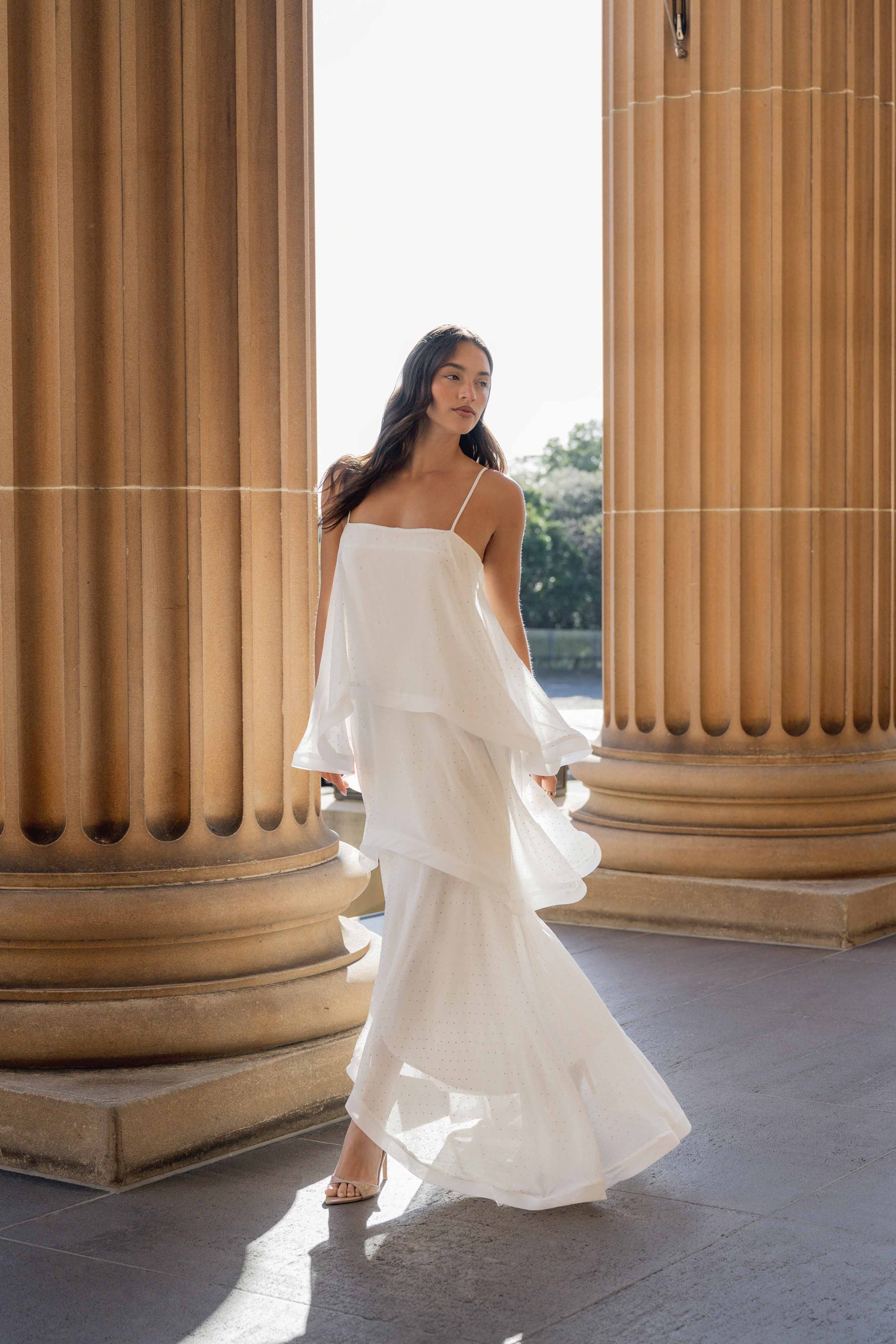 Moss Tiered Embellished Gown in White - Image 2