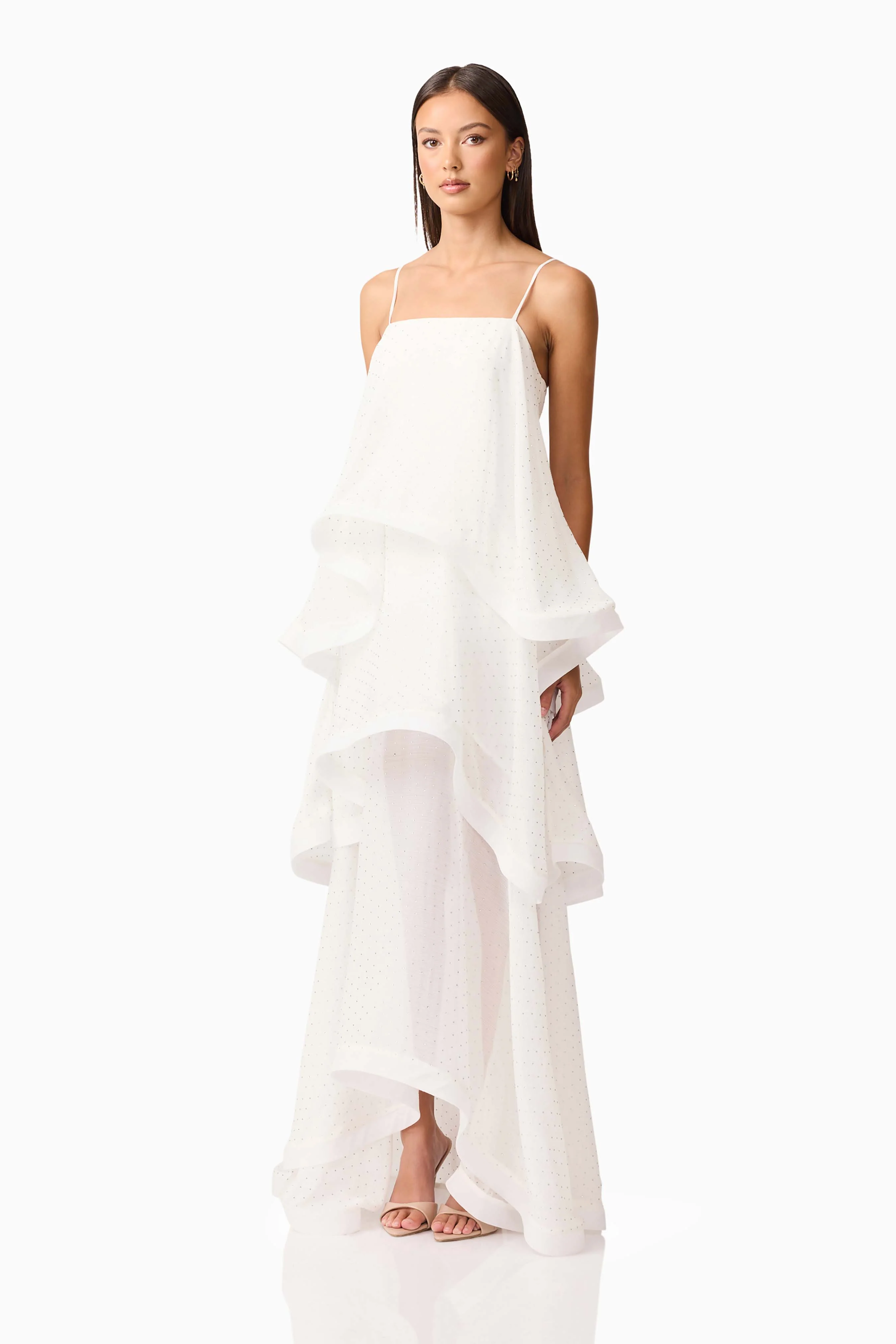 Moss Tiered Embellished Gown in White - Image 3