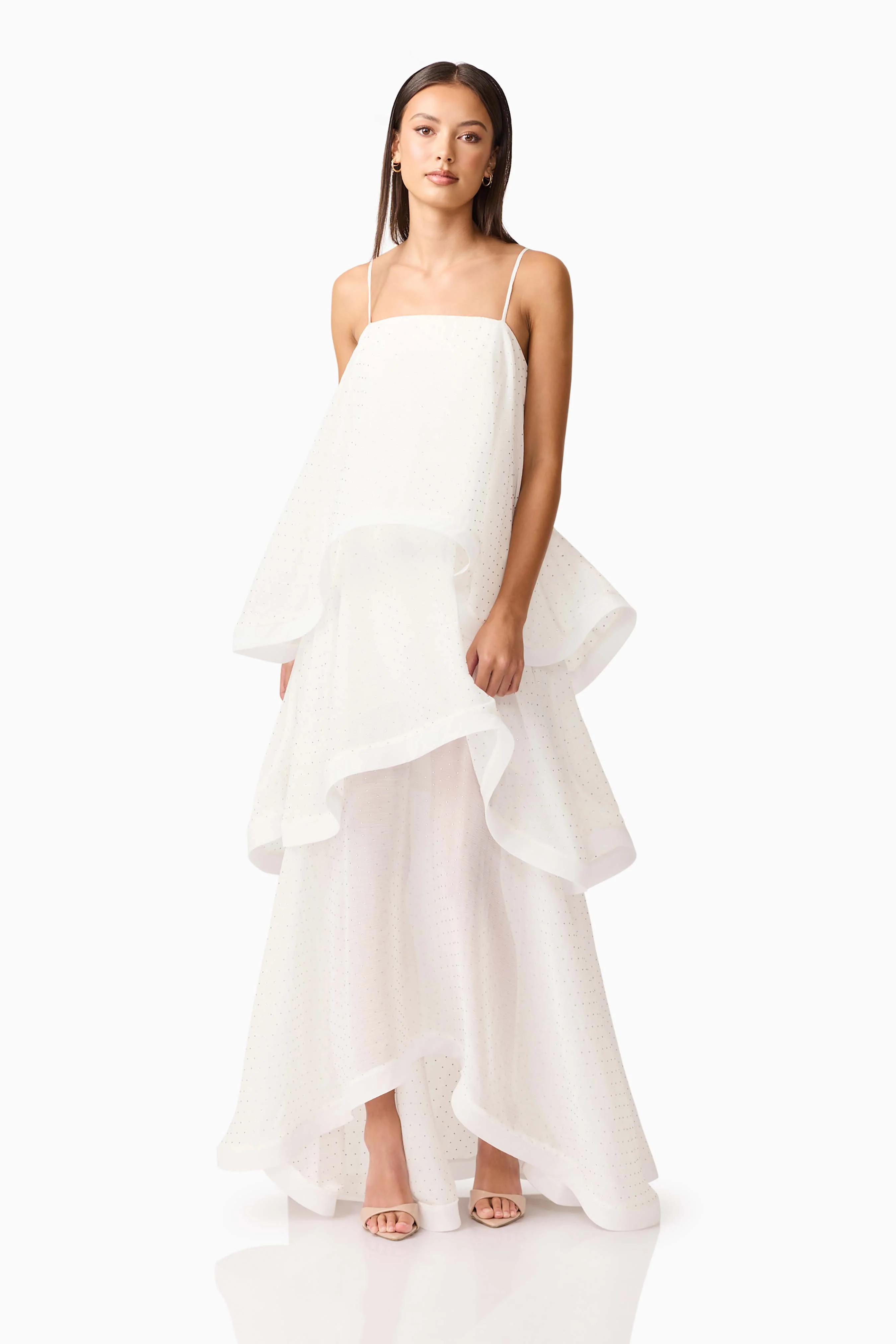 Moss Tiered Embellished Gown in White - Image 4