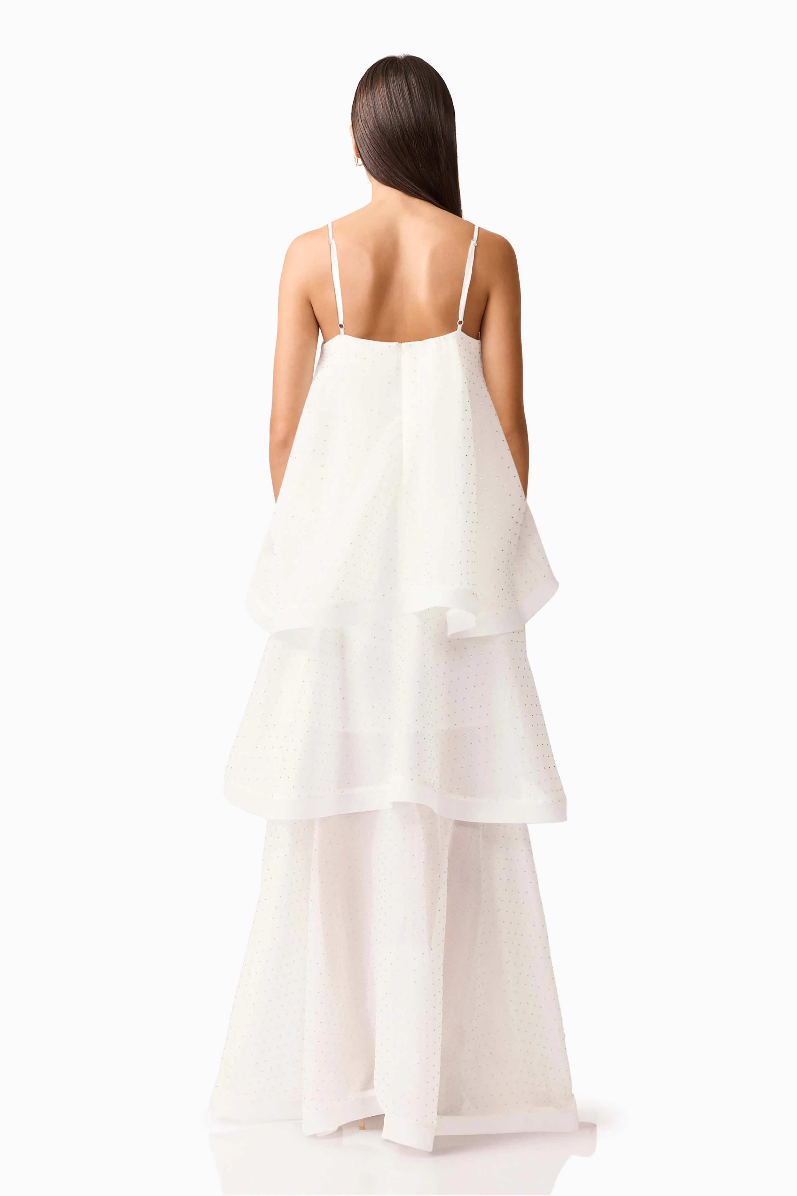Moss Tiered Embellished Gown in White - Image 6
