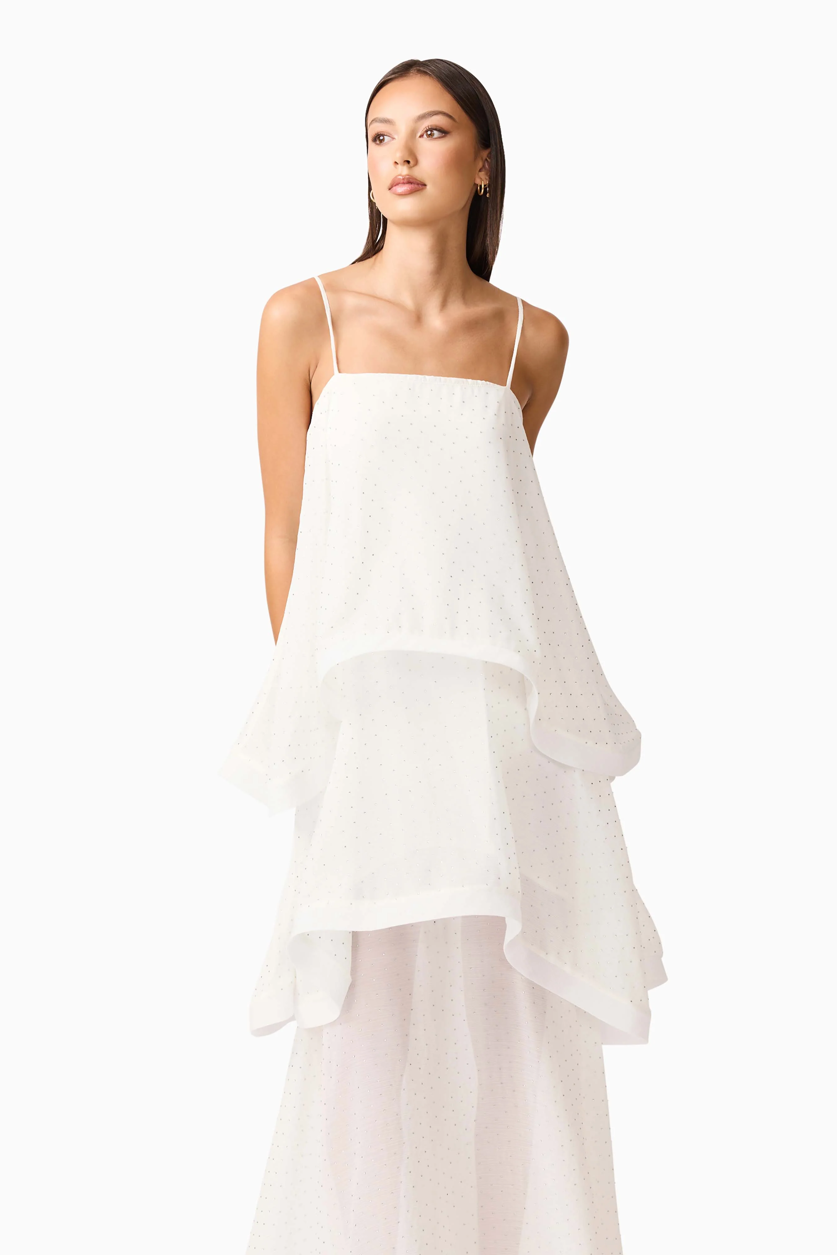 Moss Tiered Embellished Gown in White - Image 7