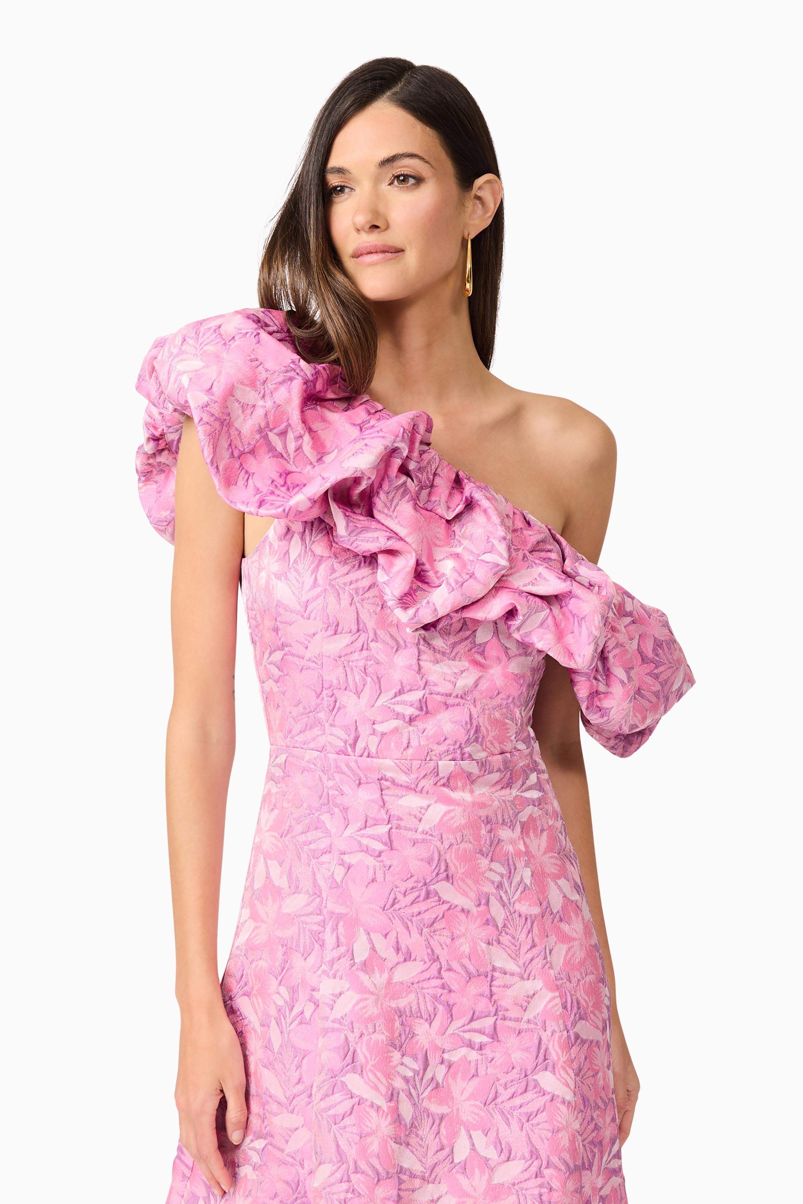 Nadeen Asymmetrical Midi Dress in Pink - Image 2