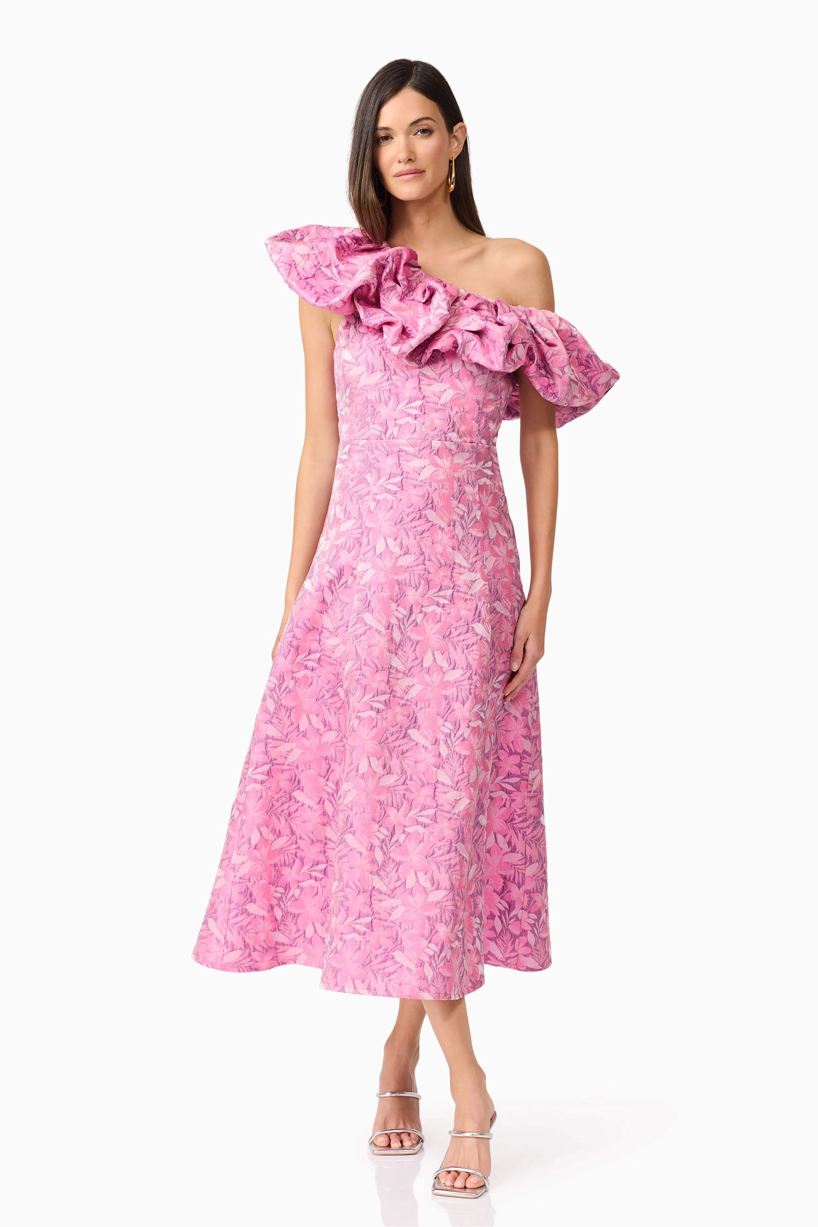 Nadeen Asymmetrical Midi Dress in Pink - Image 4