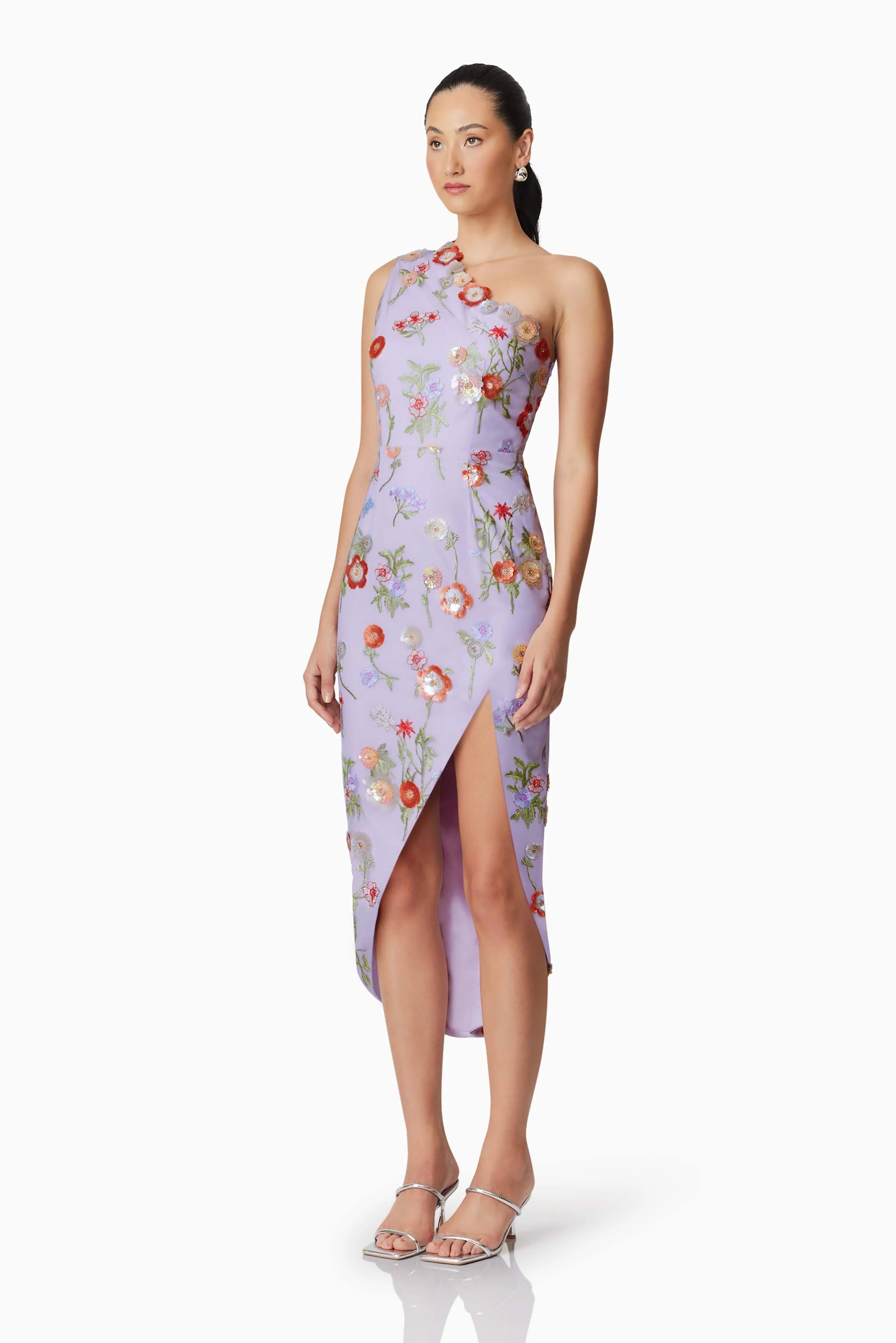 Naya One Shoulder Midi Dress in Purple - Image 3