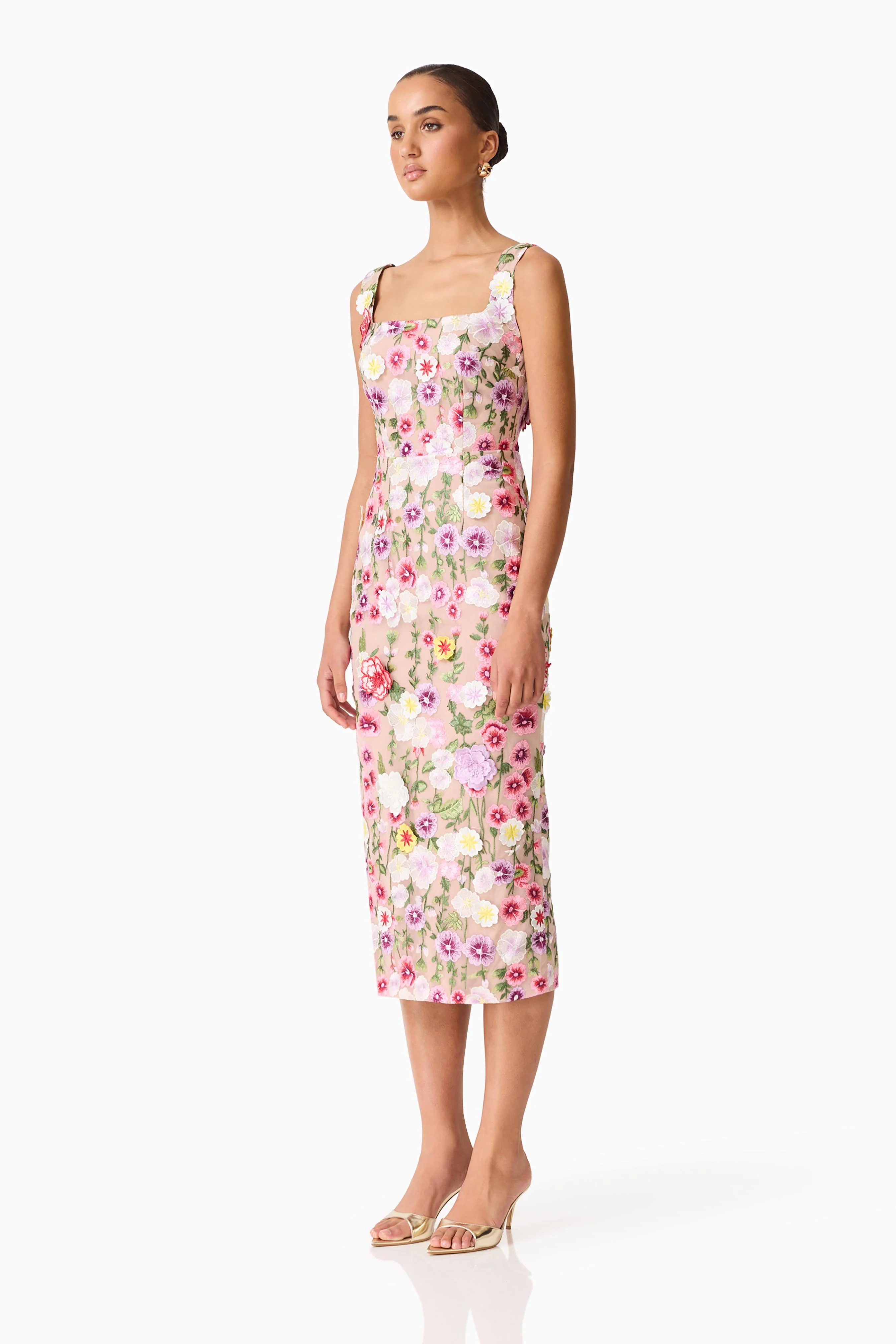 Neve Applique Midi Dress in Pink Floral - Image 2