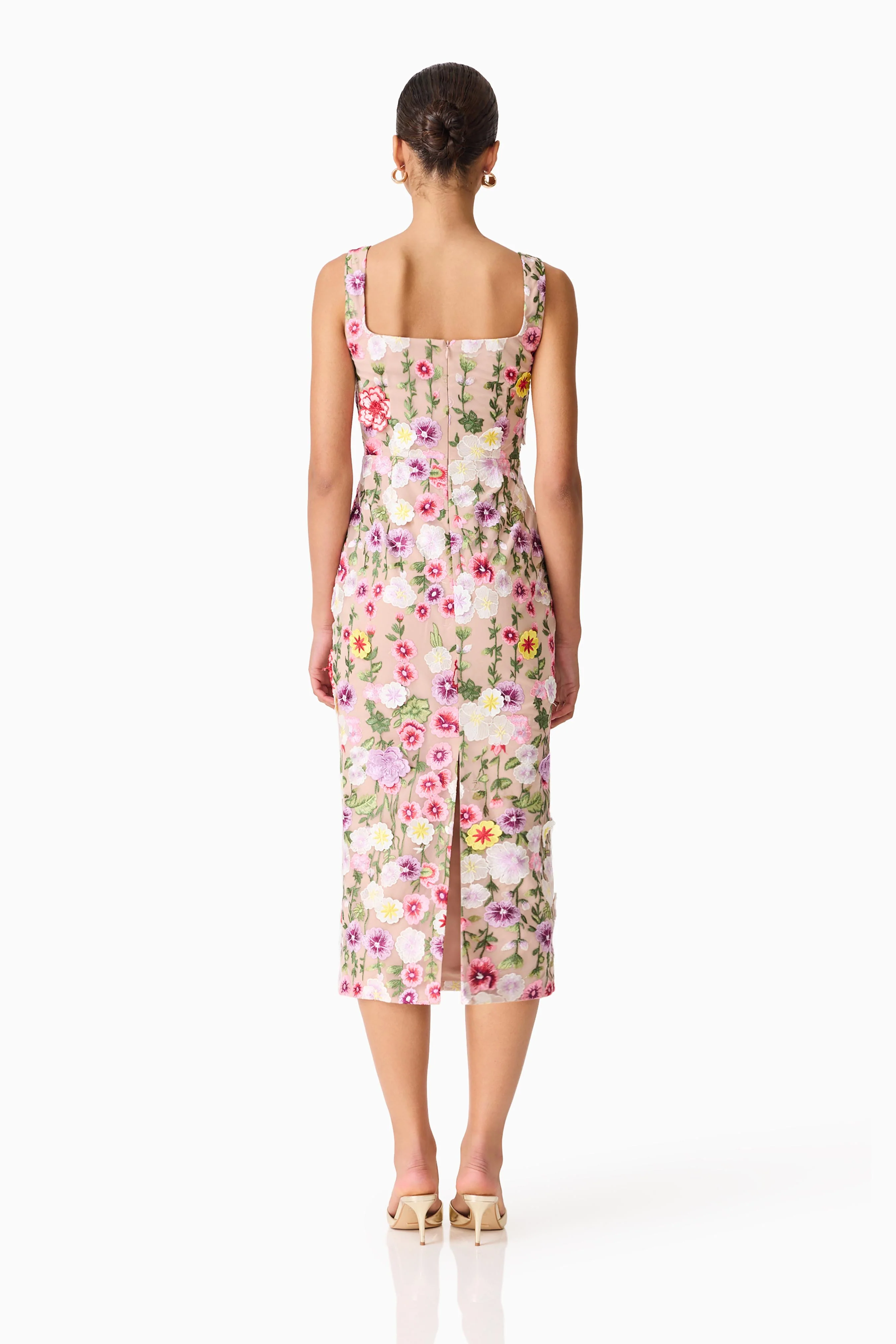 Neve Applique Midi Dress in Pink Floral - Image 4