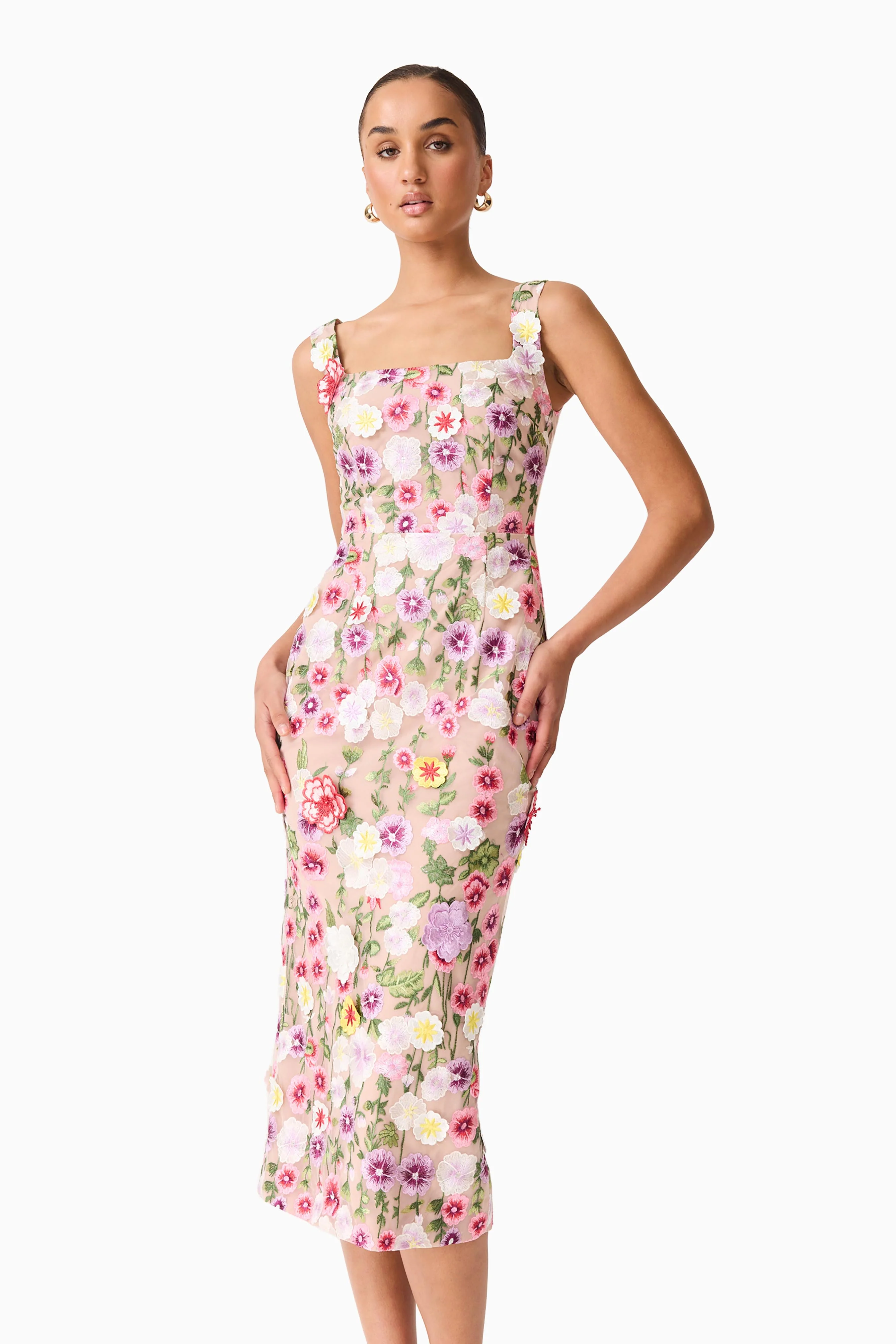 Neve Applique Midi Dress in Pink Floral - Image 5