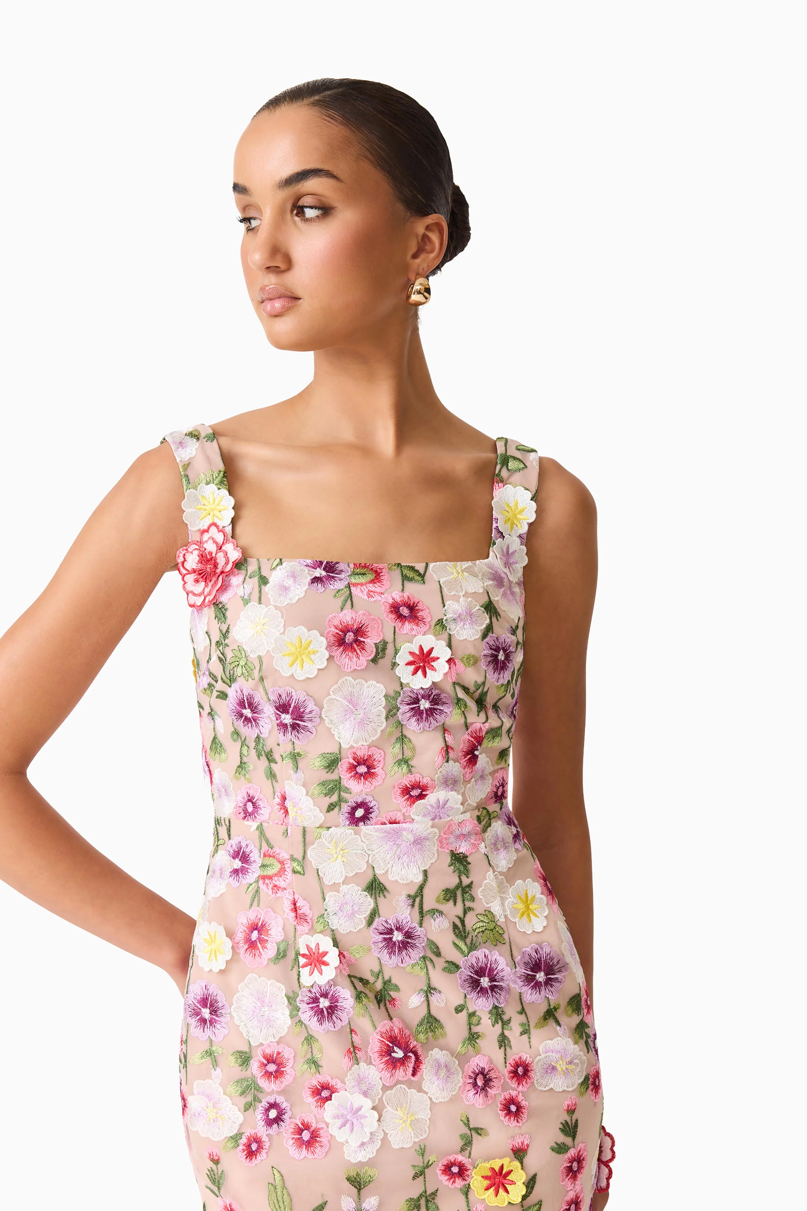 Neve Applique Midi Dress in Pink Floral - Image 6