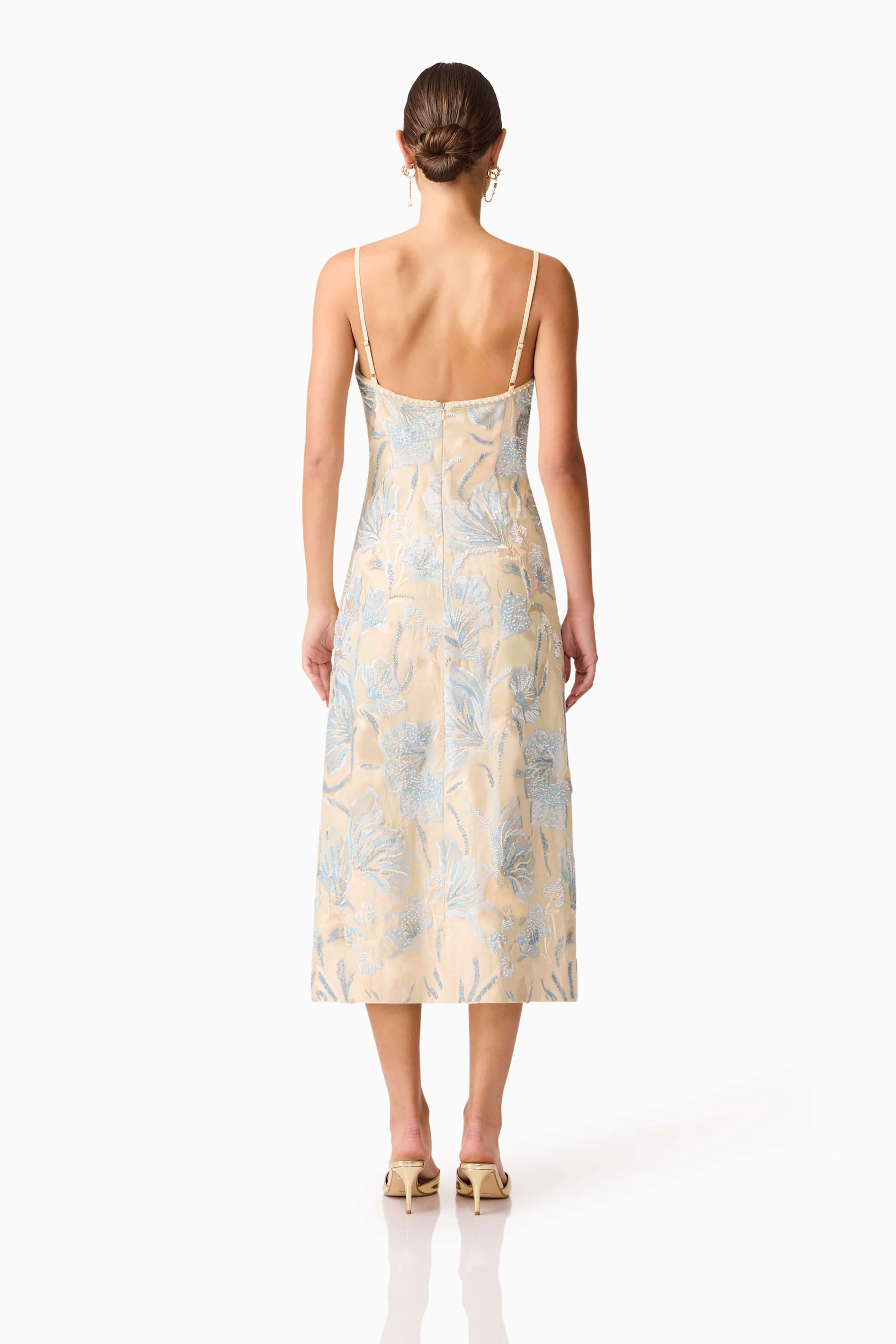 Nia Embroidered Midi Dress in Biege - Image 4