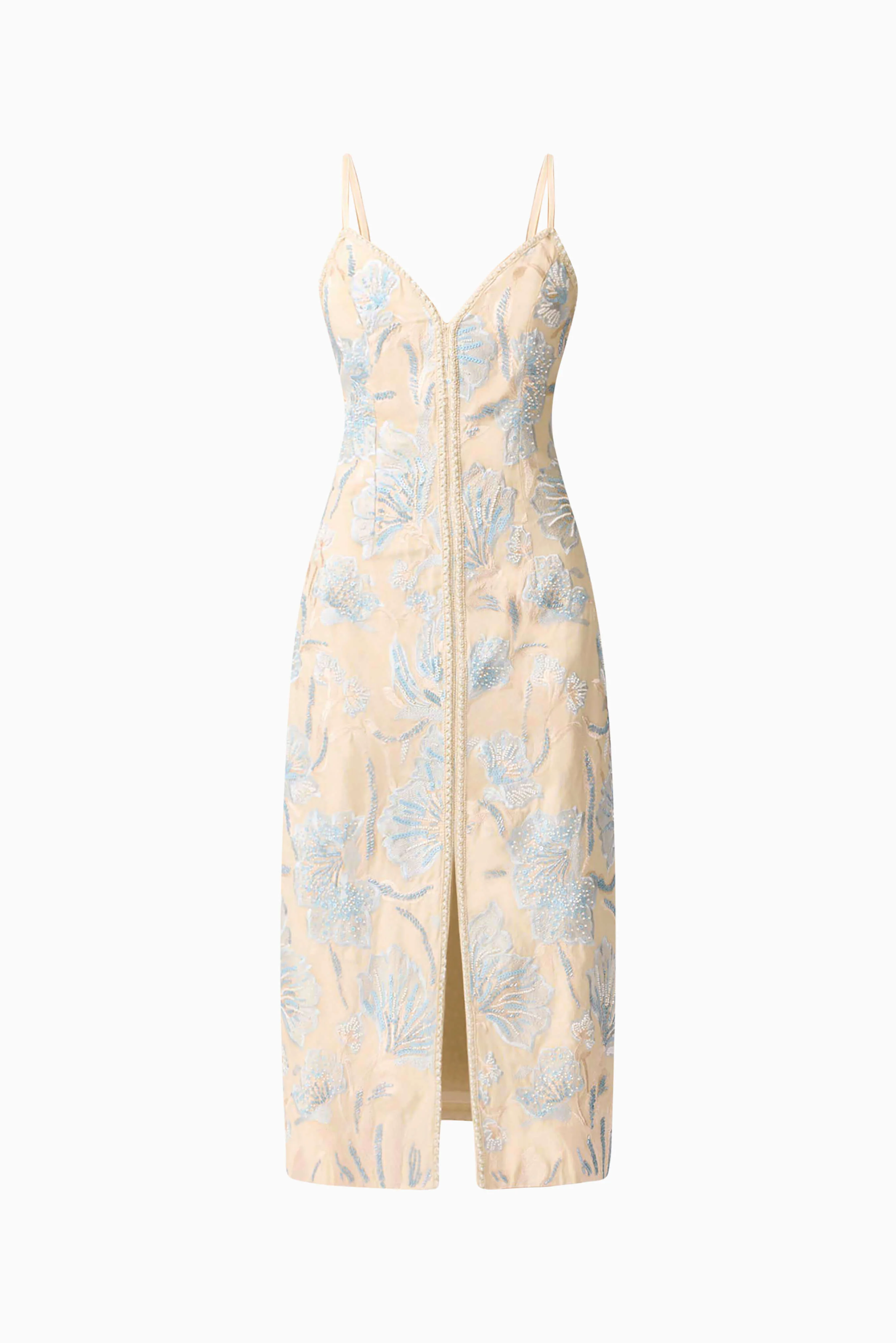 Nia Embroidered Midi Dress in Biege - Image 6