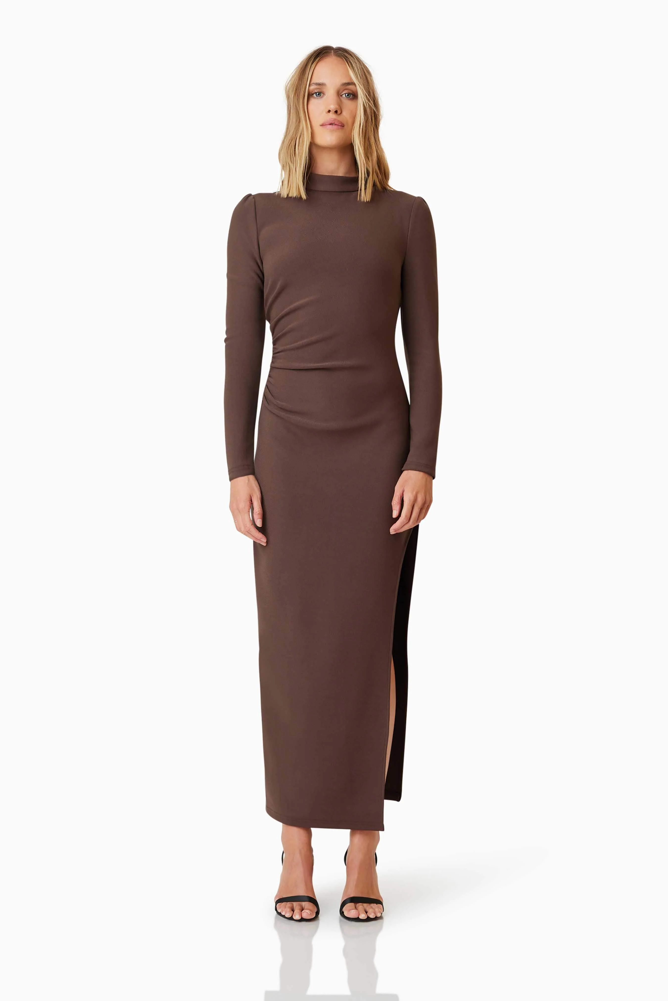 Nola Long Sleeve Maxi Dress In Brown - Image 3
