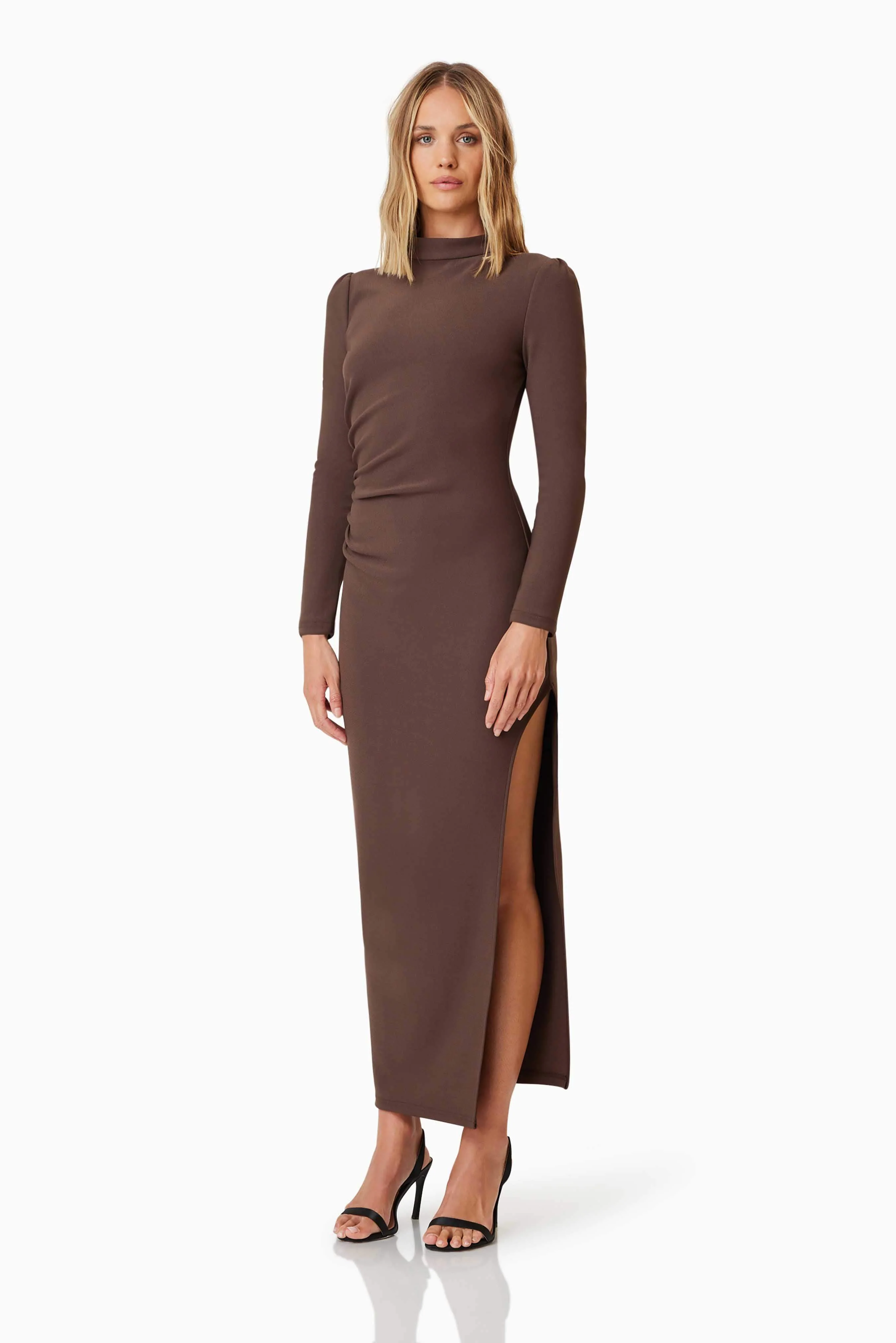 Nola Long Sleeve Maxi Dress In Brown - Image 4