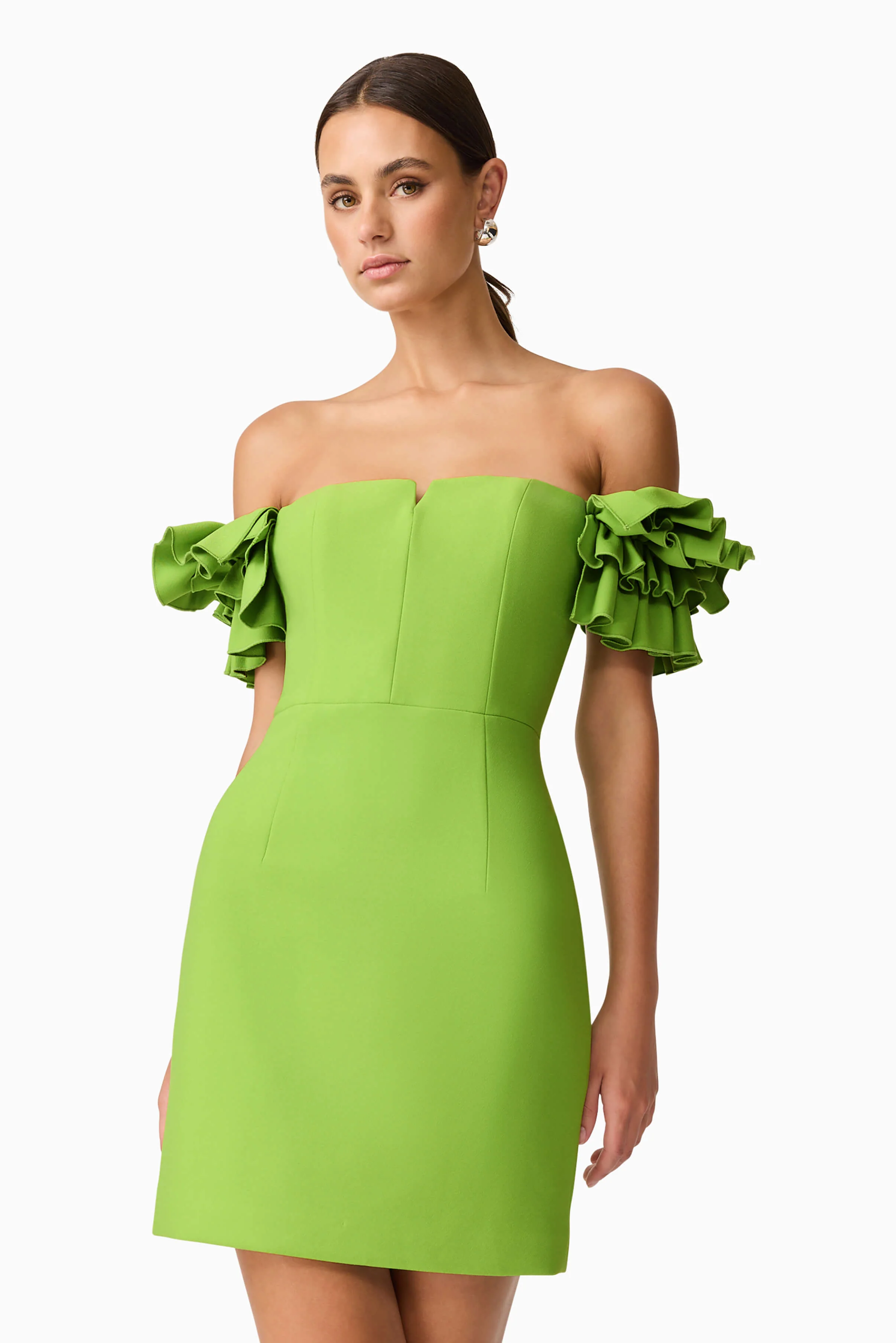 Nola Off The Shoulder Mini Dress in Green - Image 2