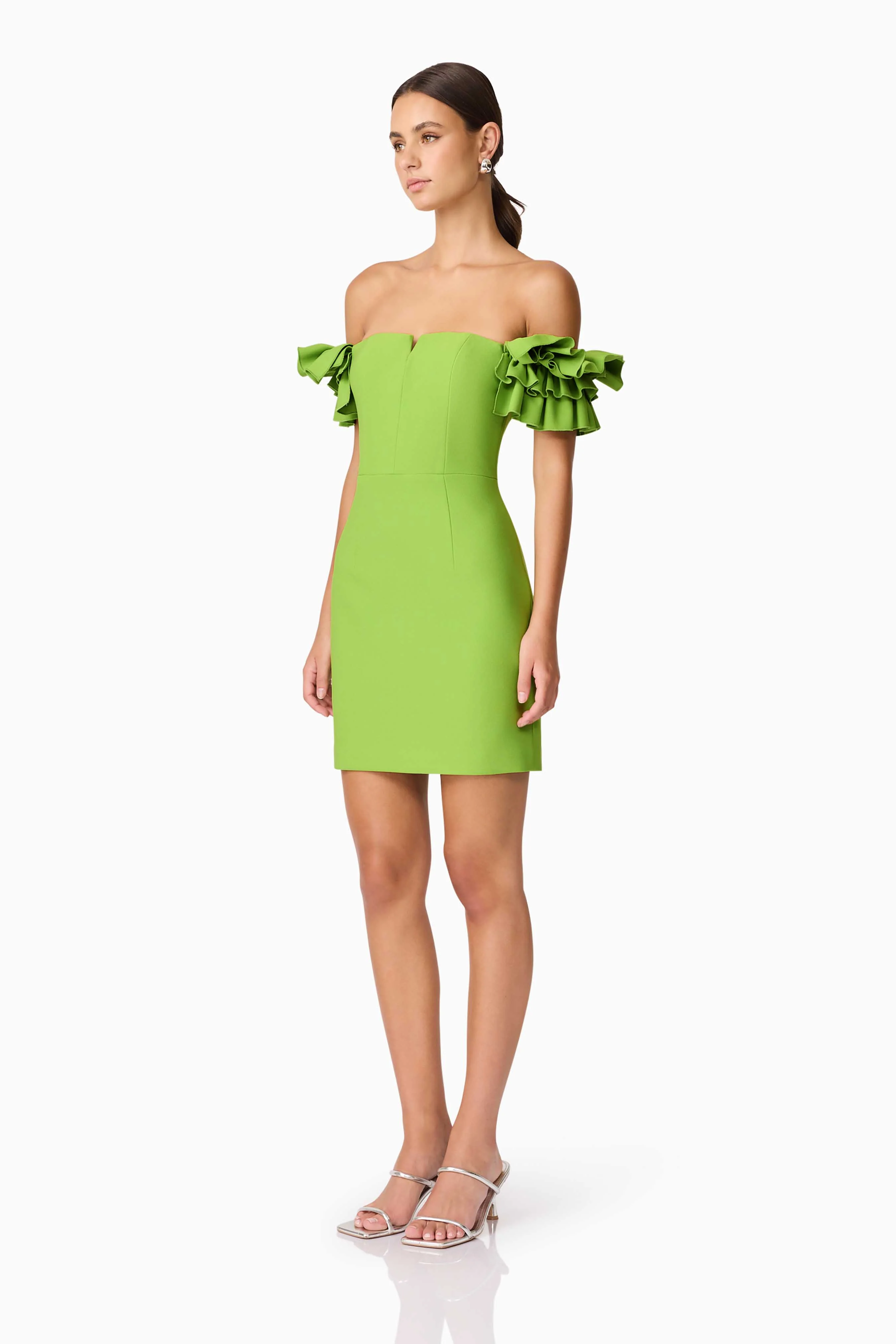 Nola Off The Shoulder Mini Dress in Green - Image 3