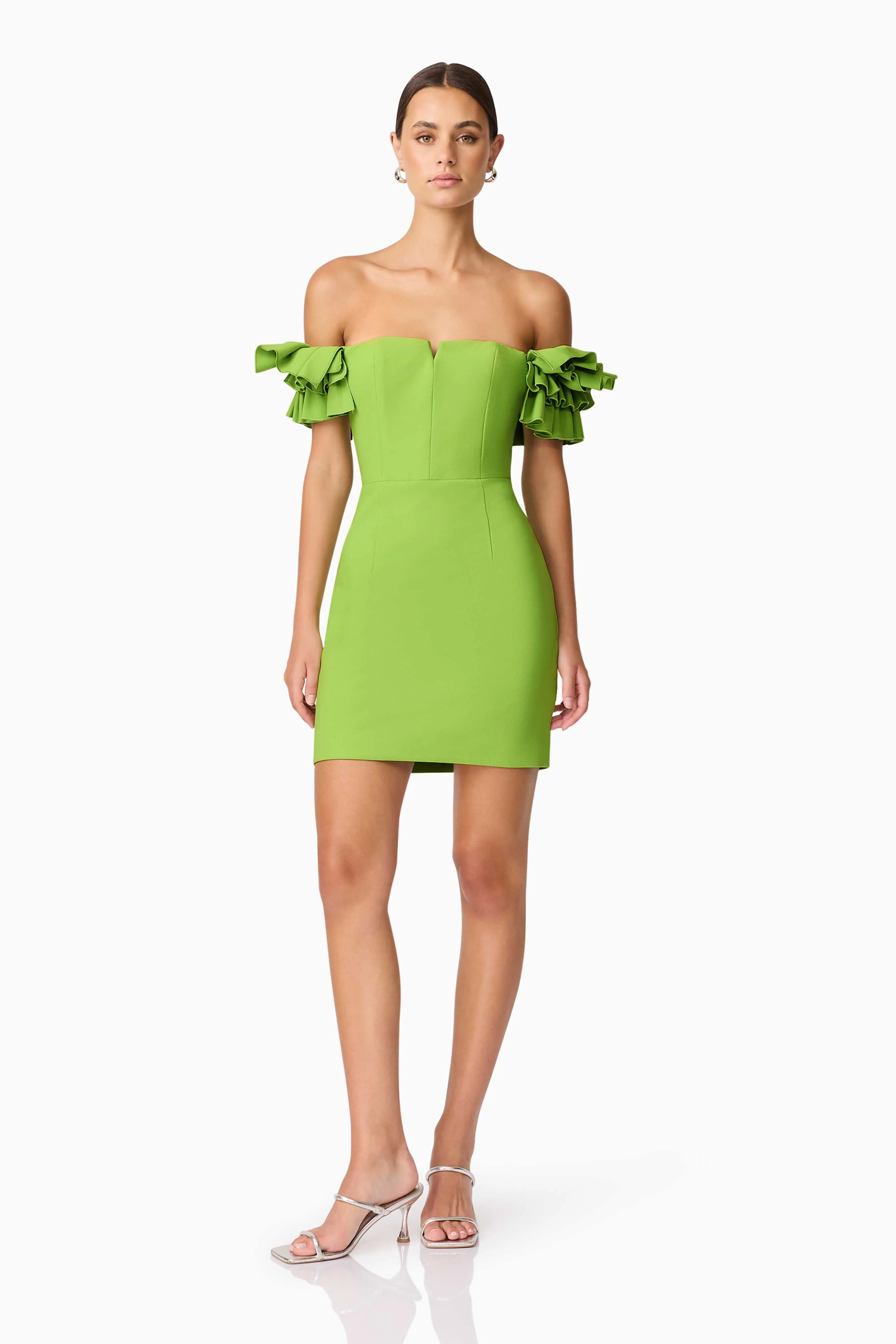 Nola Off The Shoulder Mini Dress in Green - Image 4