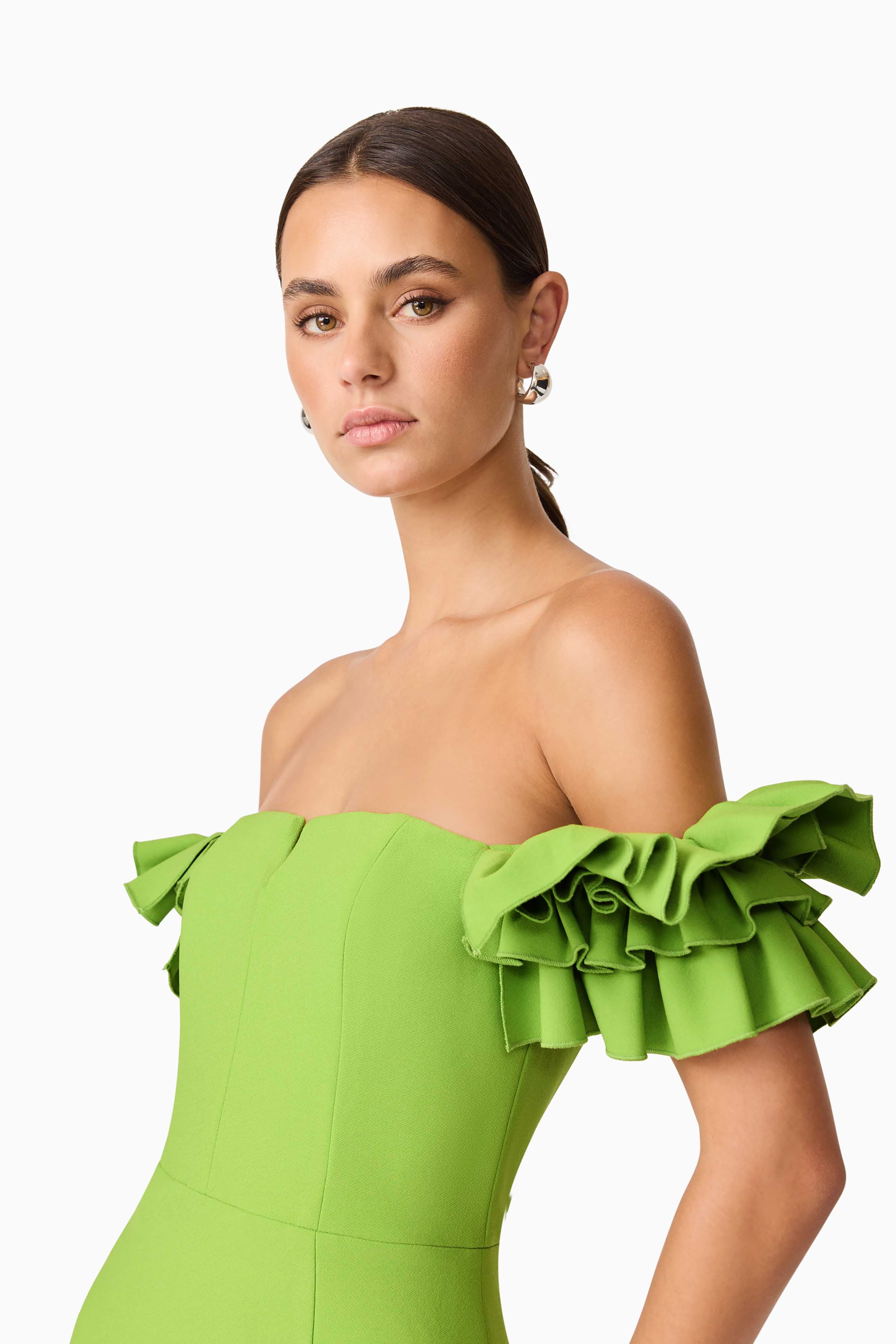 Nola Off The Shoulder Mini Dress in Green - Image 6