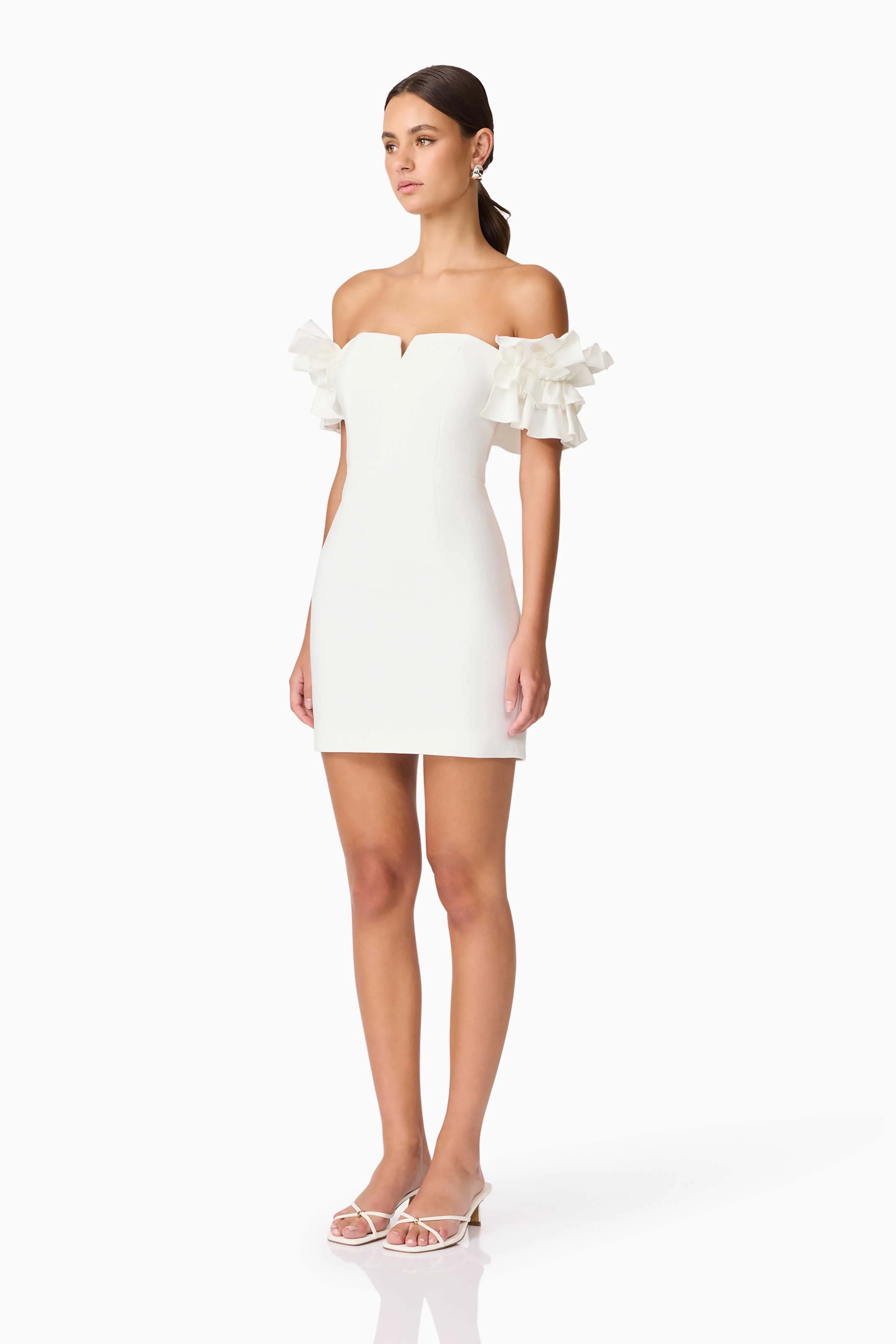 Nola Off The Shoulder Mini Dress in White - Image 3