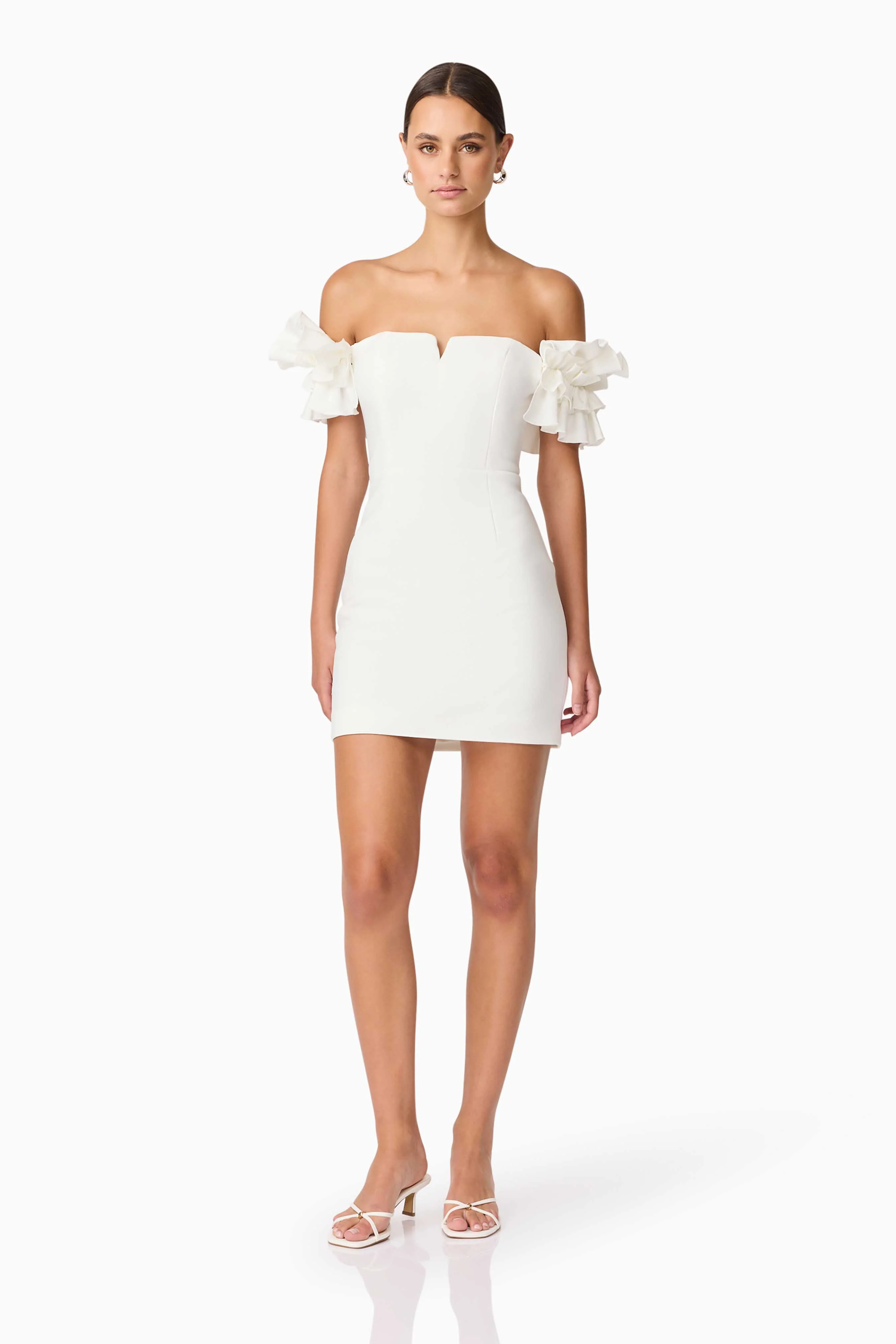 Nola Off The Shoulder Mini Dress in White - Image 4