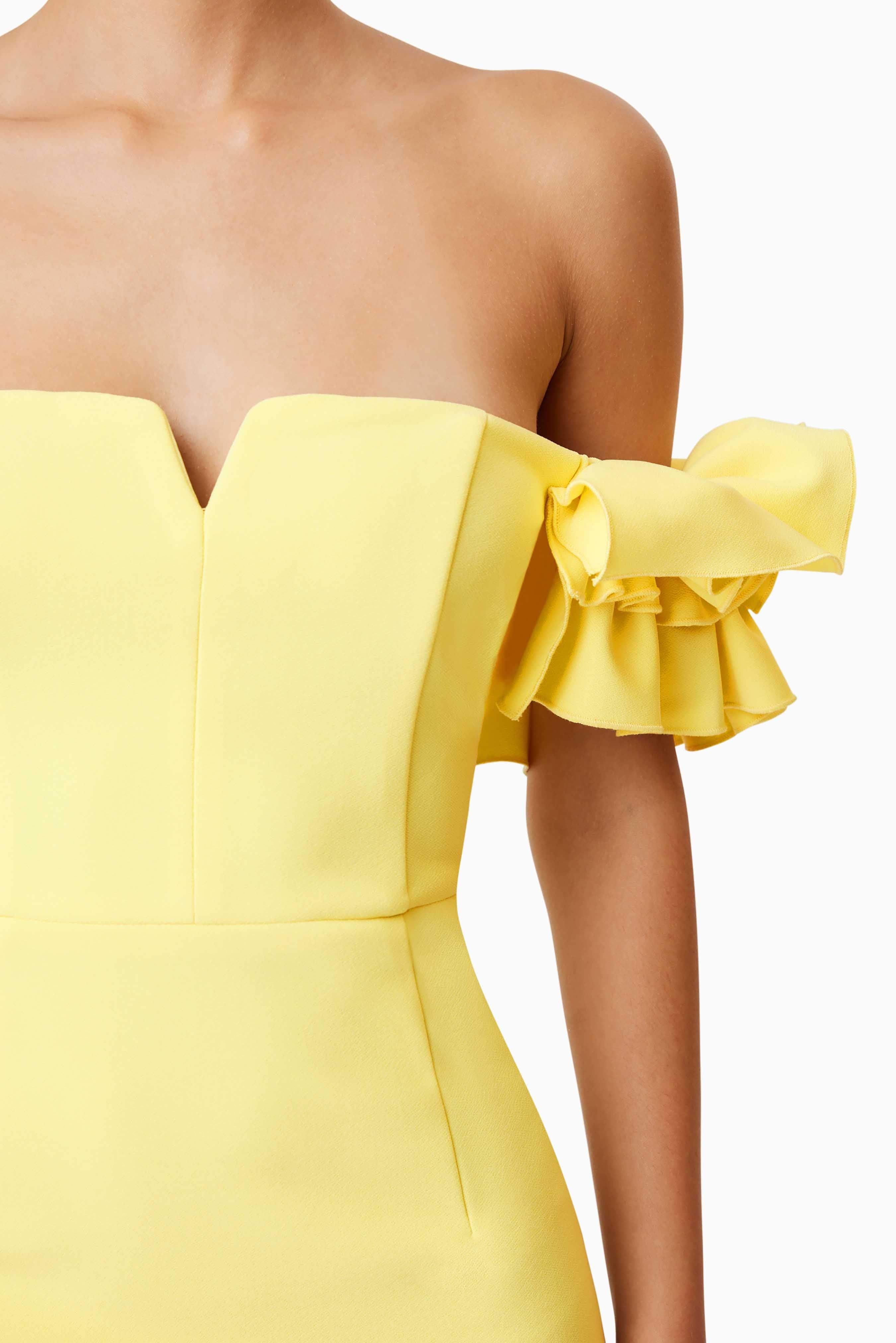 Nola Off The Shoulder Mini Dress In Yellow - Image 6
