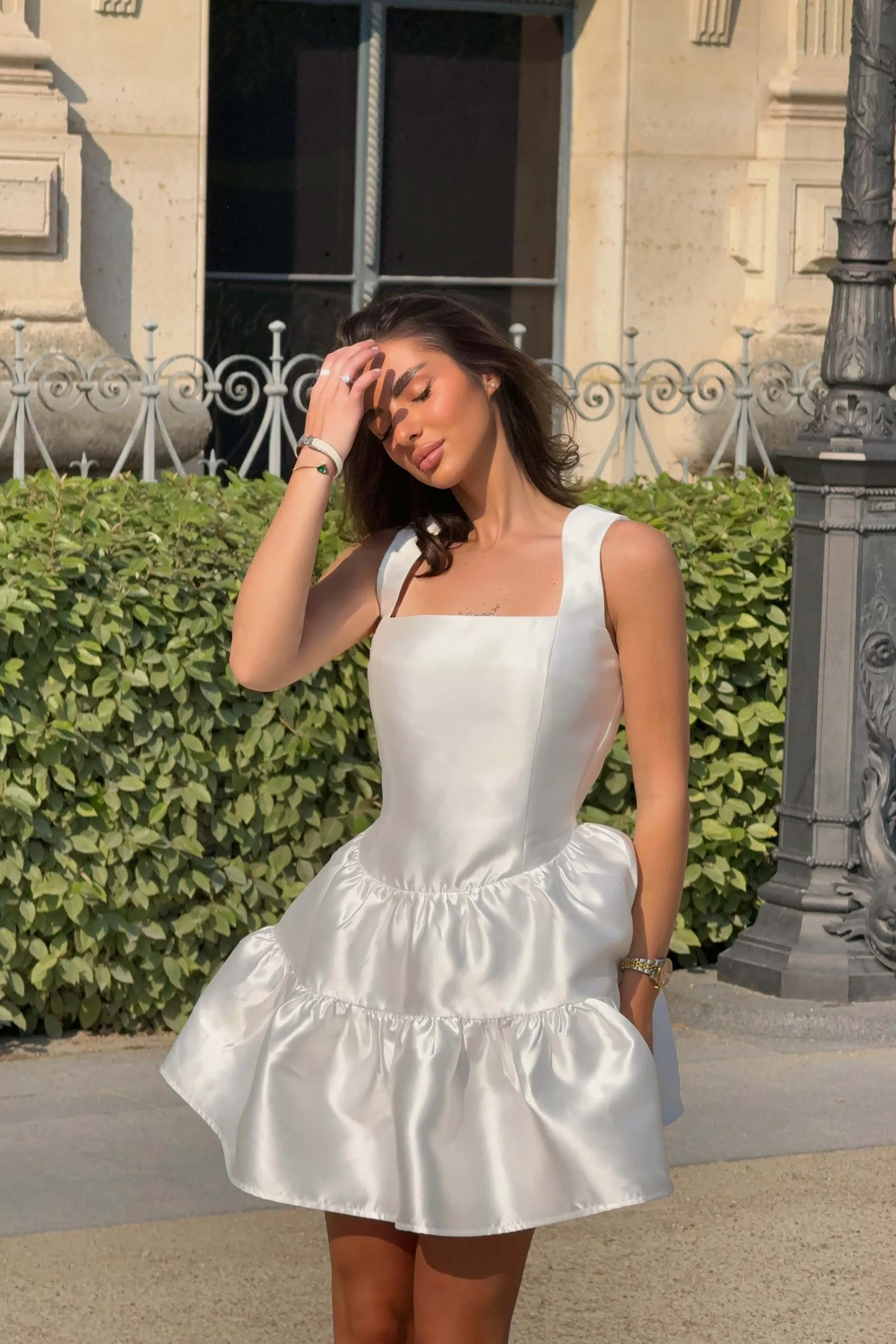 Oleander Fit And Flare Mini Dress In White - Image 2